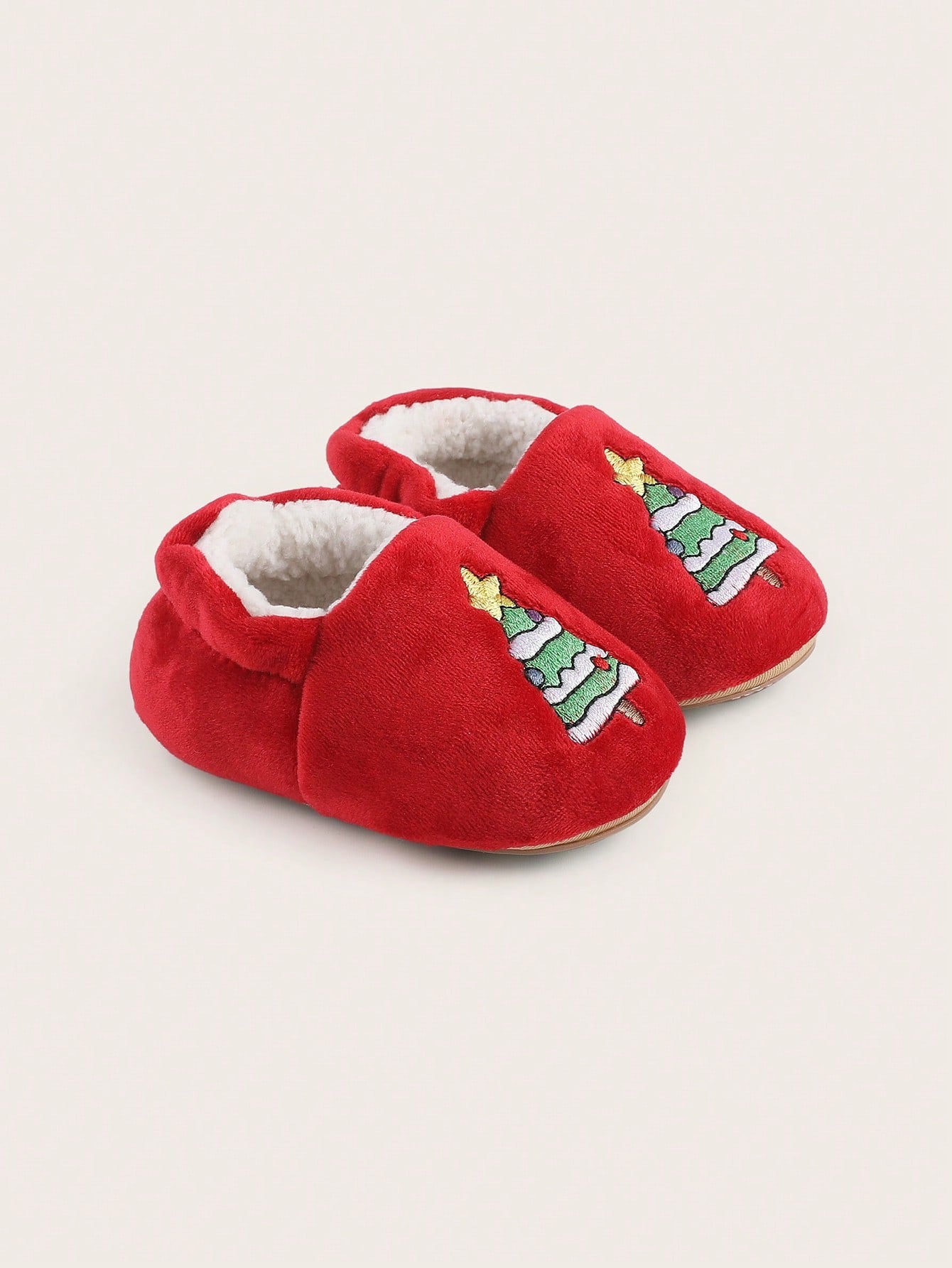 1 Pair Christmas Tree Fleece Lined Round Toe Flat Shoes For Toddler Boys & Girls, Suitable For 0-1 Years Old Babies, Winter