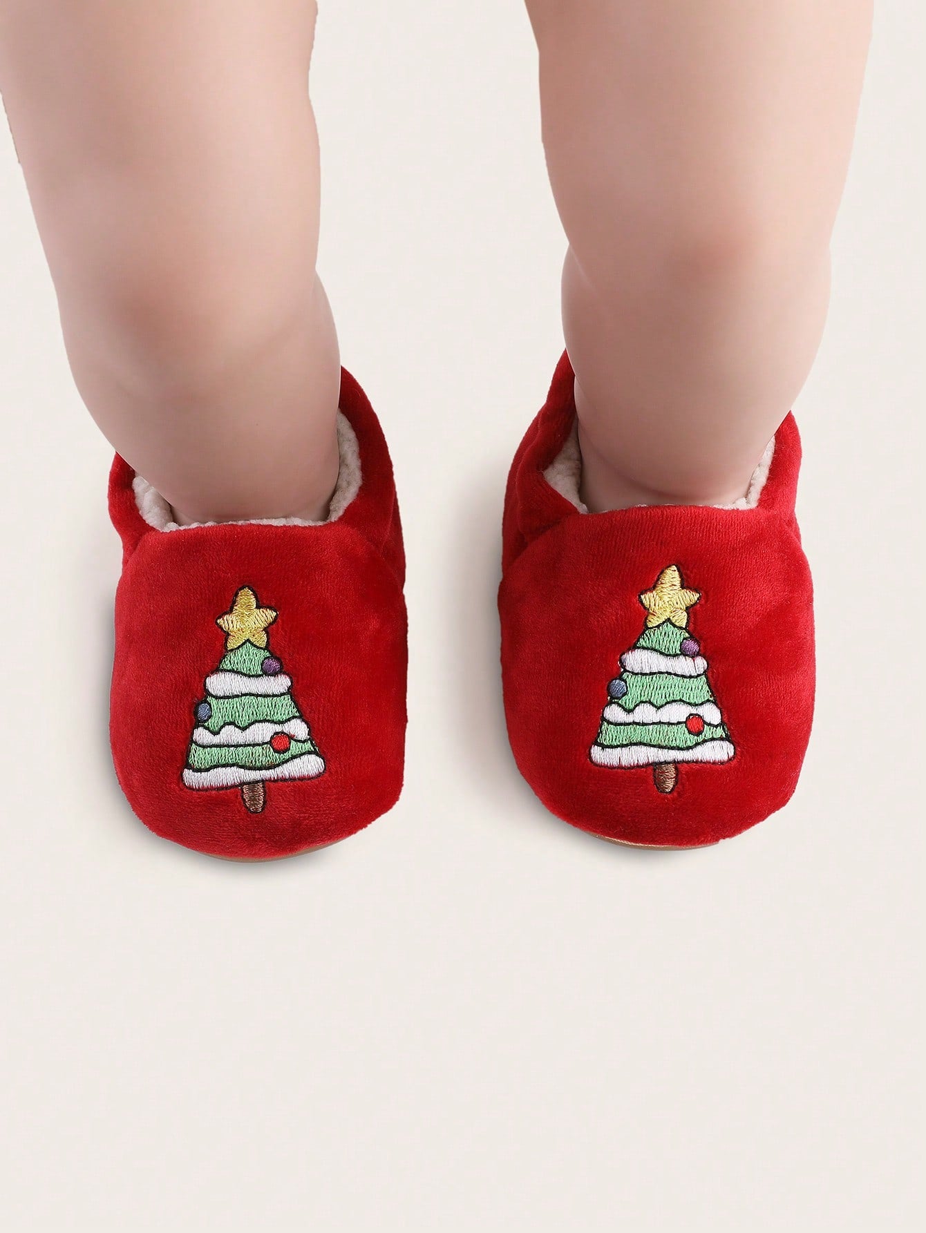 1 Pair Christmas Tree Fleece Lined Round Toe Flat Shoes For Toddler Boys & Girls, Suitable For 0-1 Years Old Babies, Winter