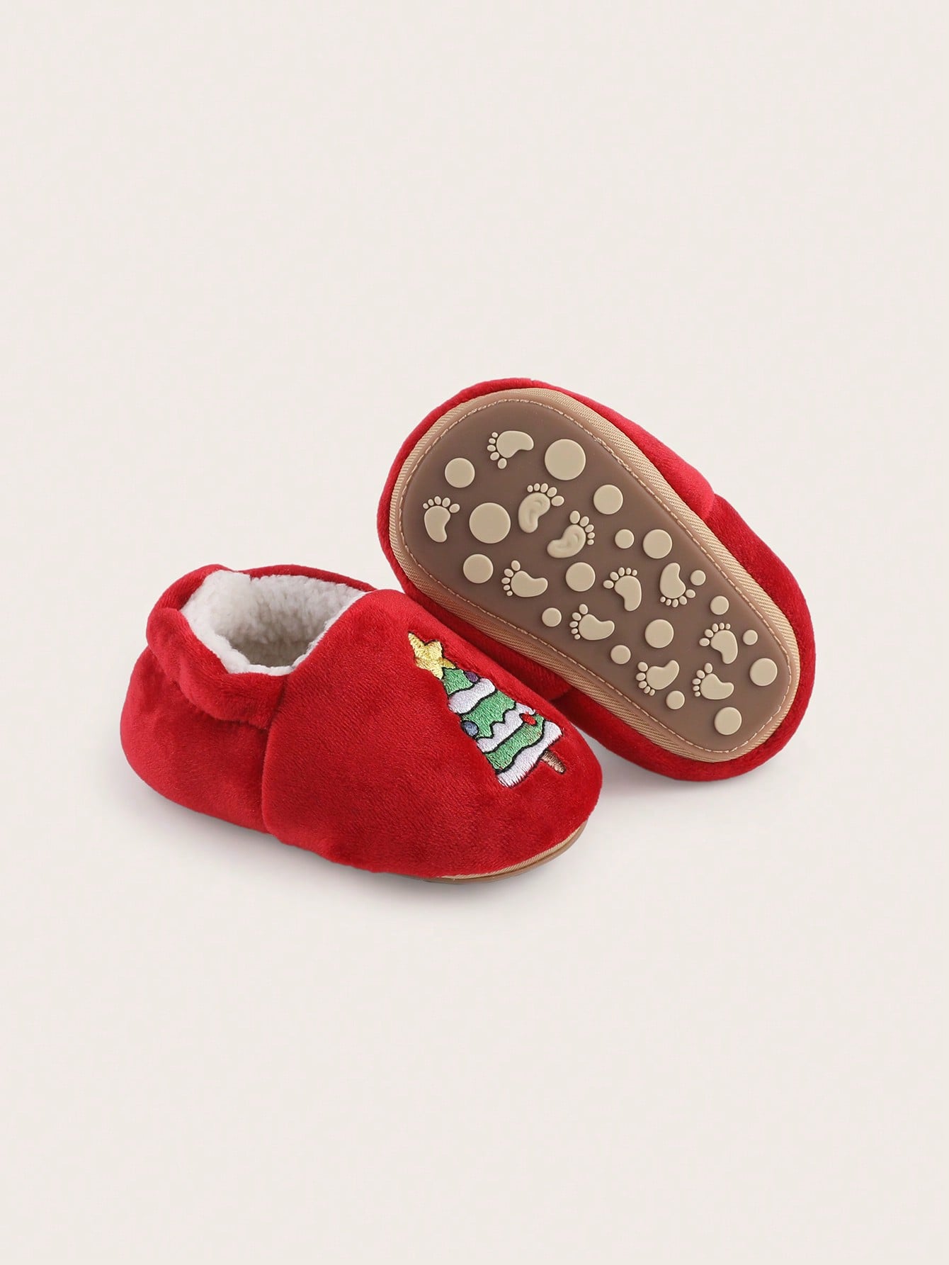 1 Pair Christmas Tree Fleece Lined Round Toe Flat Shoes For Toddler Boys & Girls, Suitable For 0-1 Years Old Babies, Winter