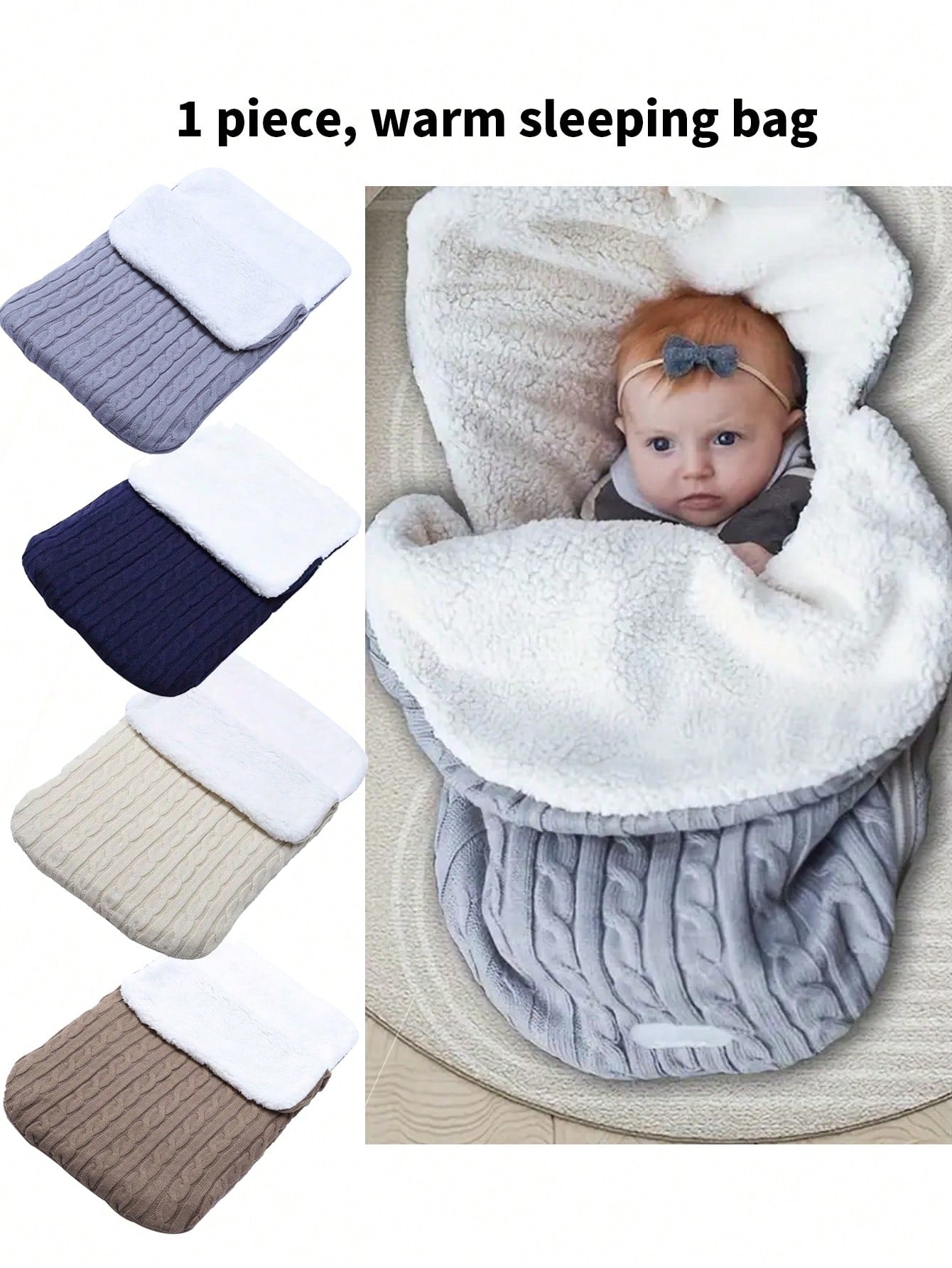 1pc Plush Sleeping Bag, Thick Knitted Warm Sleeping Bag, Winter Baby Outdoor Warm, Newborn Bathing Party Gift, Thanksgiving Gift, Suitable For Babies Under 66cm Height