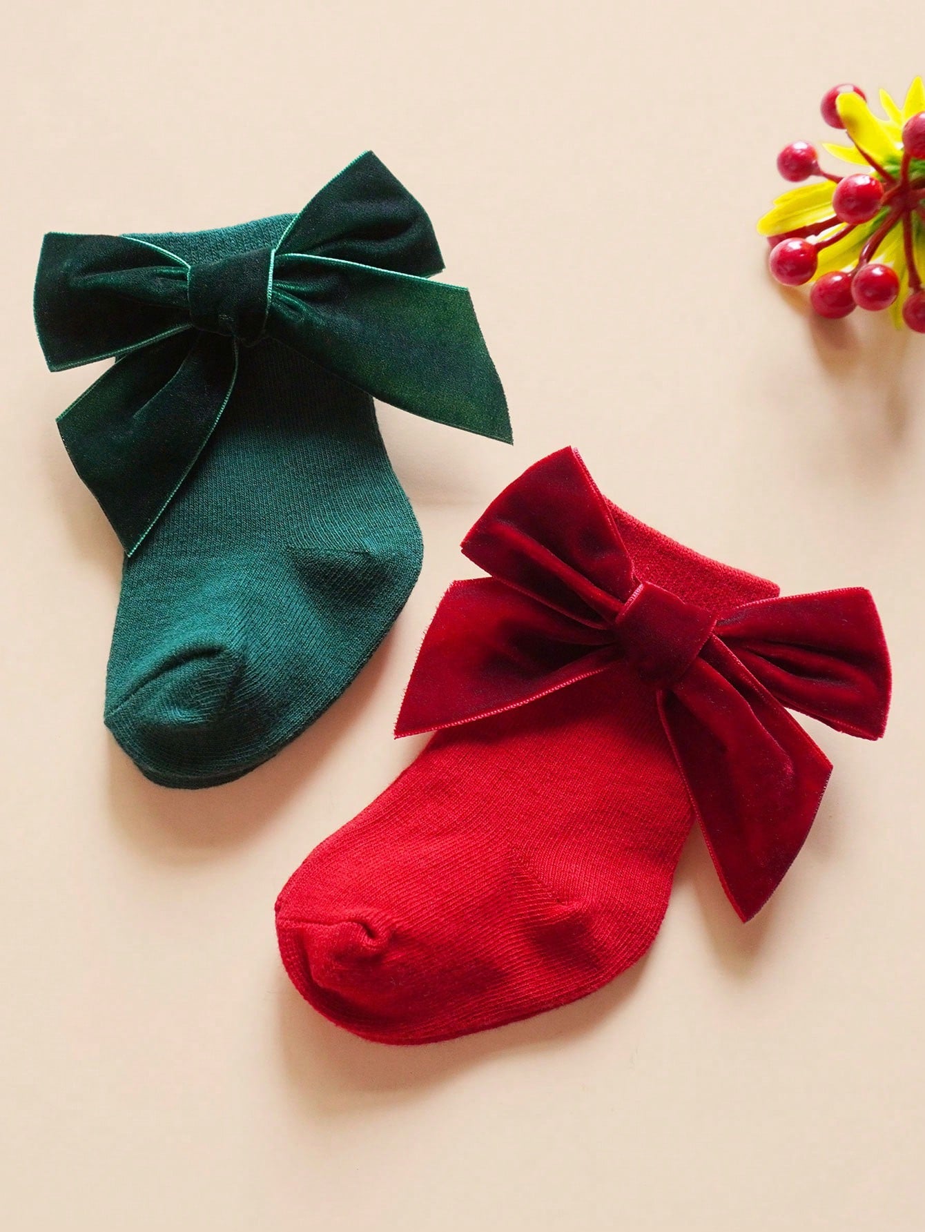 2Pairs/Lot Baby Girls Bows Short Socks Cute Soft Kids Short Sock Children Floor Solid Princess Style Socken Christmas StocksFor 0-3Years Red Green