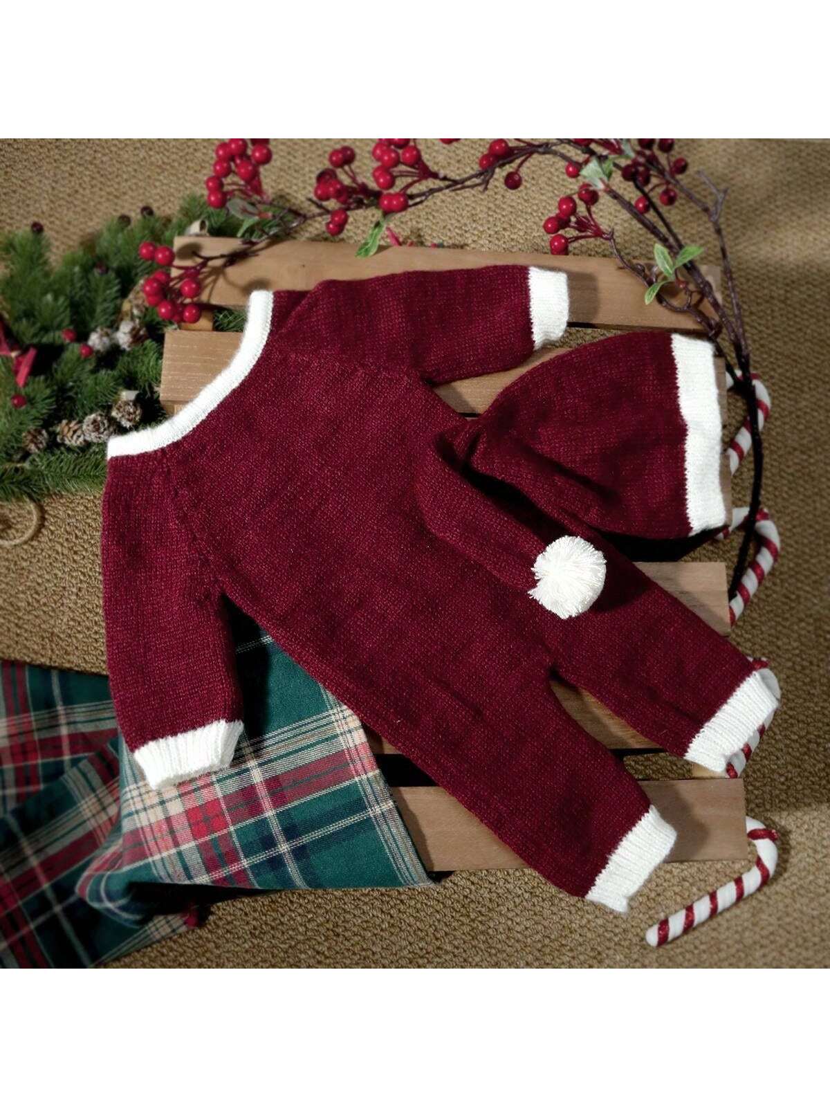 2PCS/Set Christmas Newborn Set Newborn Santa Hat Hat Baby Newborn Christmas Newborn Baby Photo Props Newborn Outfit Crochet Baby Christmas Hat Jumpsuit Costume Setbaby Shower Family Decorations Gifts