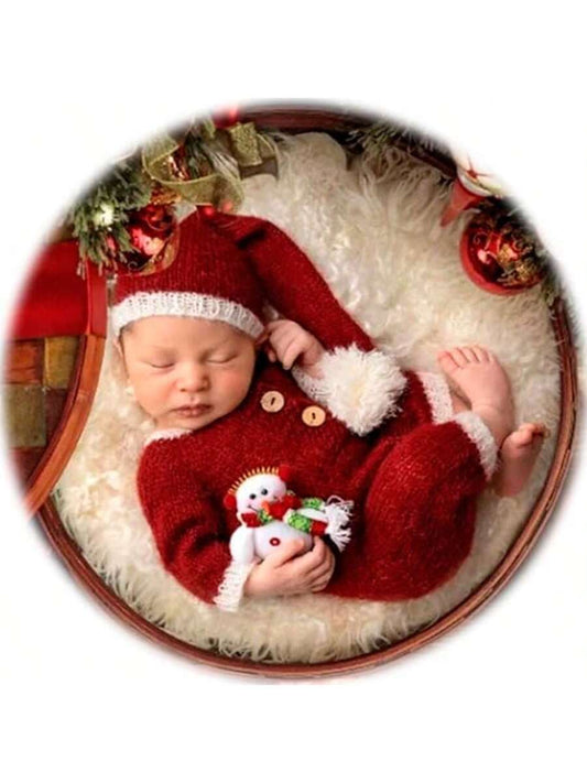 2PCS/Set Christmas Newborn Set Newborn Santa Hat Hat Baby Newborn Christmas Newborn Baby Photo Props Newborn Outfit Crochet Baby Christmas Hat Jumpsuit Costume Setbaby Shower Family Decorations Gifts