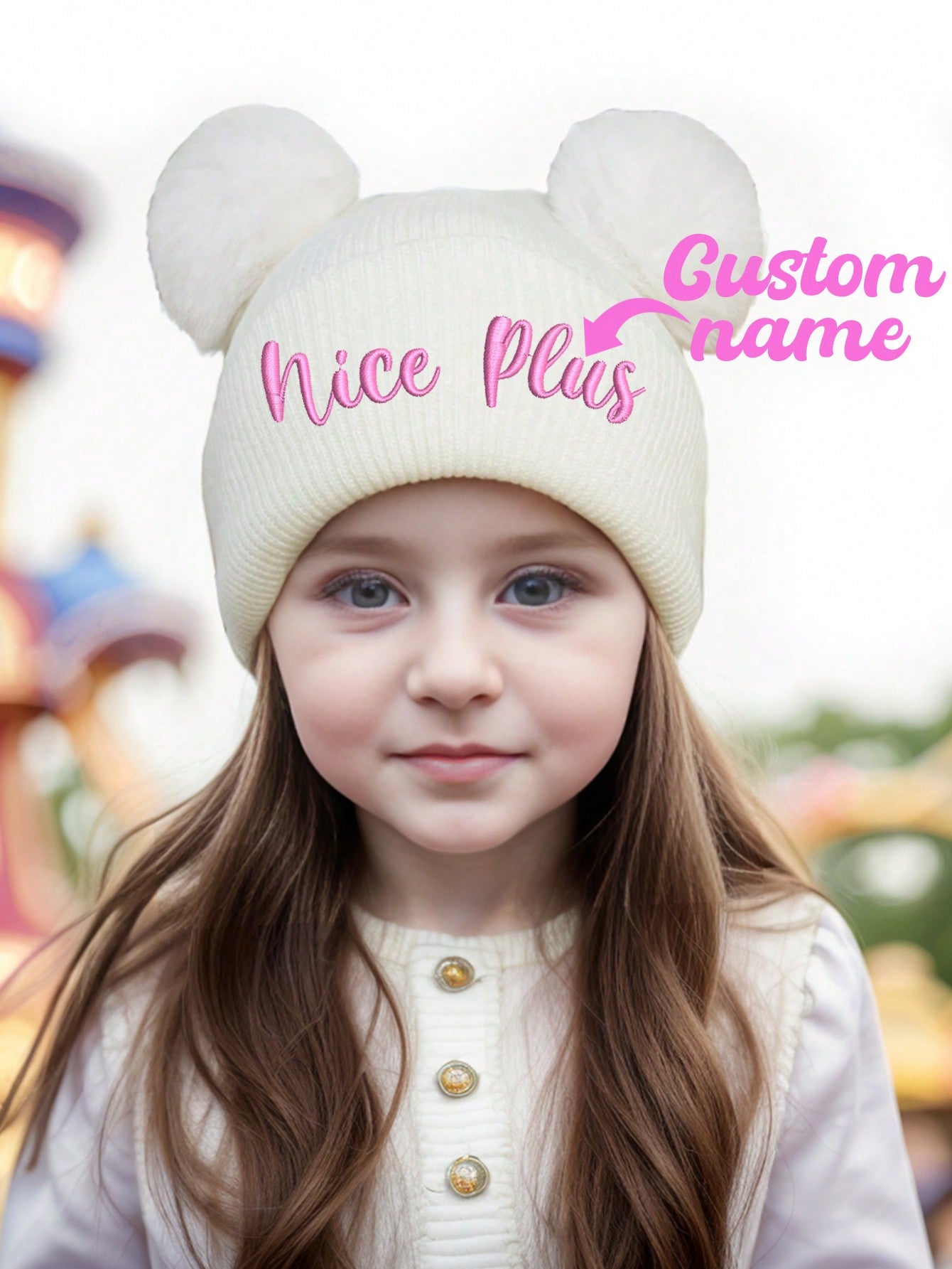 (Custom Made) 1pc Personalized Embroidered Elastic Knit Beanie Hat, Suitable For Daily Wear, 2-7Y