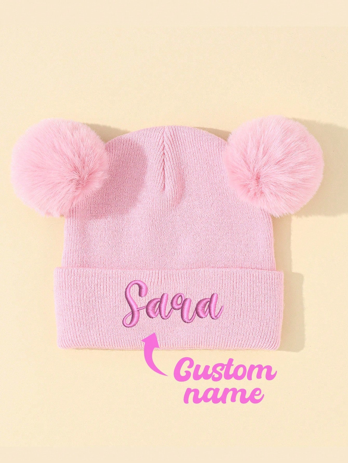 (Custom Made) 1pc Personalized Embroidered Elastic Knit Beanie Hat, Suitable For Daily Wear, 2-7Y