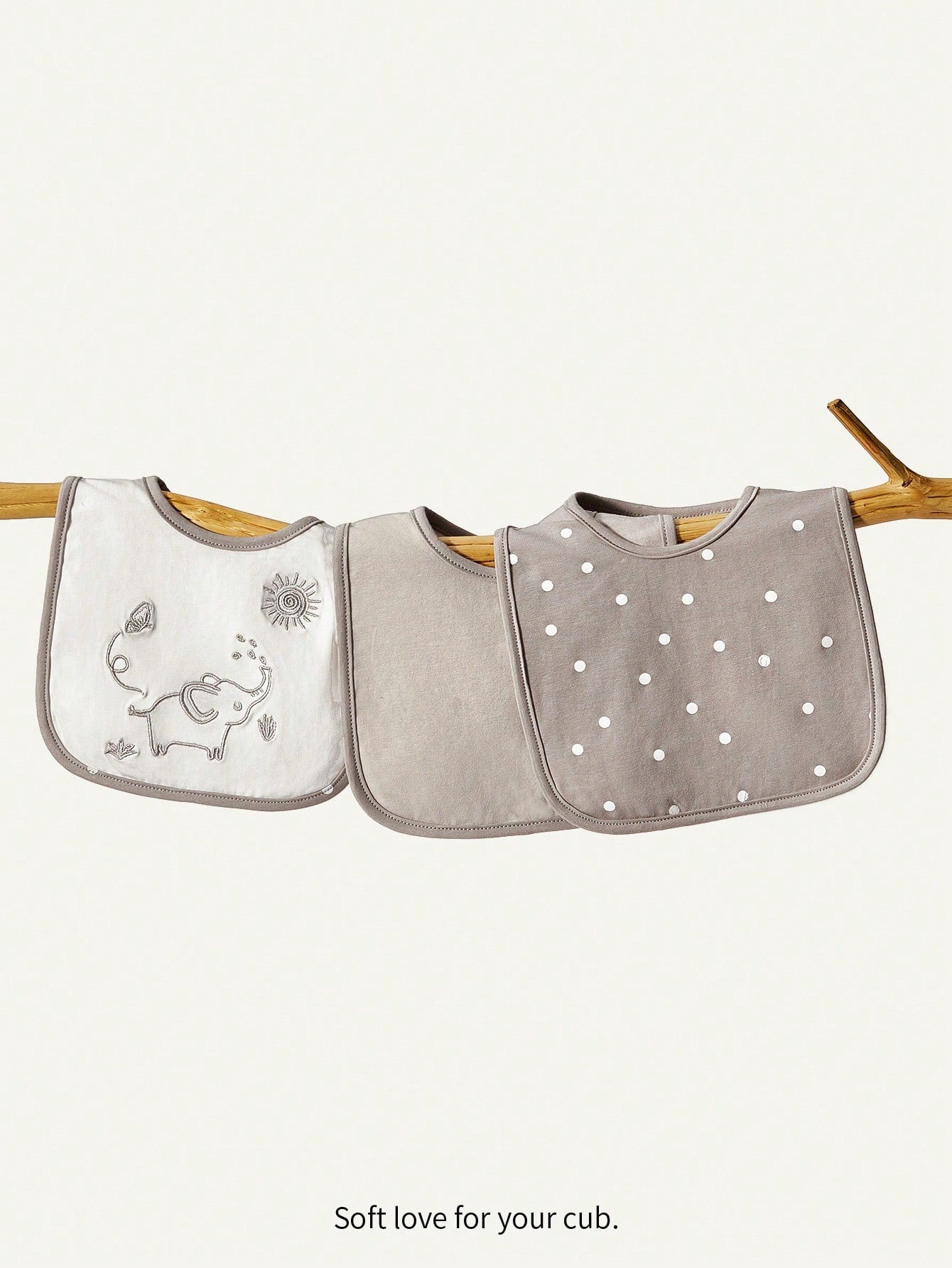 Cozy Pixies Cozy Cub 3pcs/Set Baby Bibs, Gray Elephant Pattern Feeding Bibs, Multi-Use