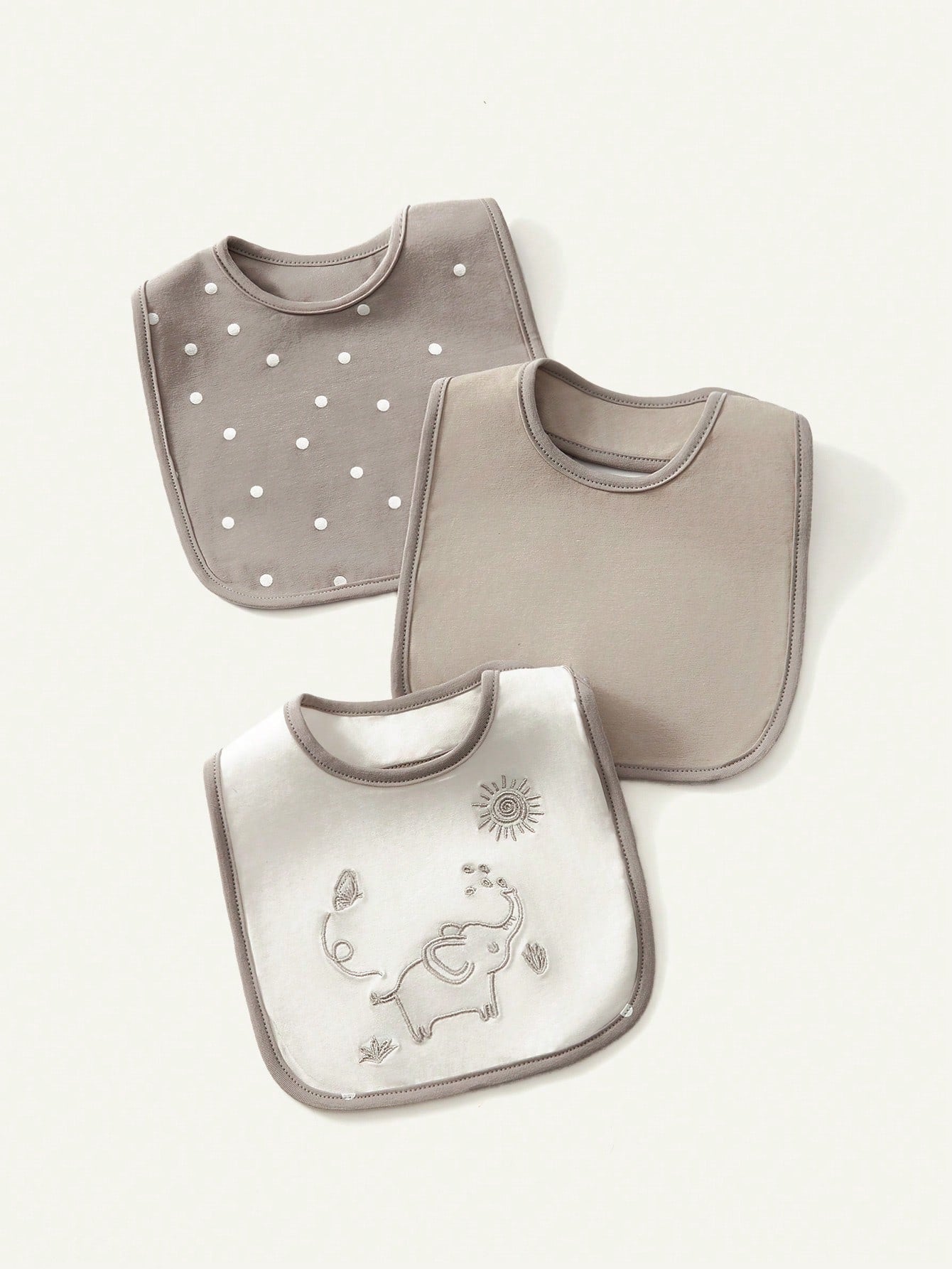 Cozy Pixies Cozy Cub 3pcs/Set Baby Bibs, Gray Elephant Pattern Feeding Bibs, Multi-Use