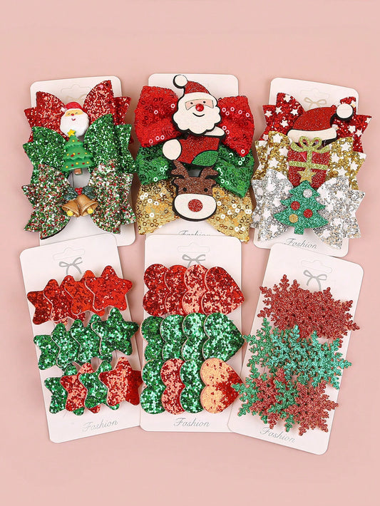 3pcs/Set Kids Children Christmas Style Printed Tails Cute Design Hair Bow Girls Hair Clips For Party And Christmas