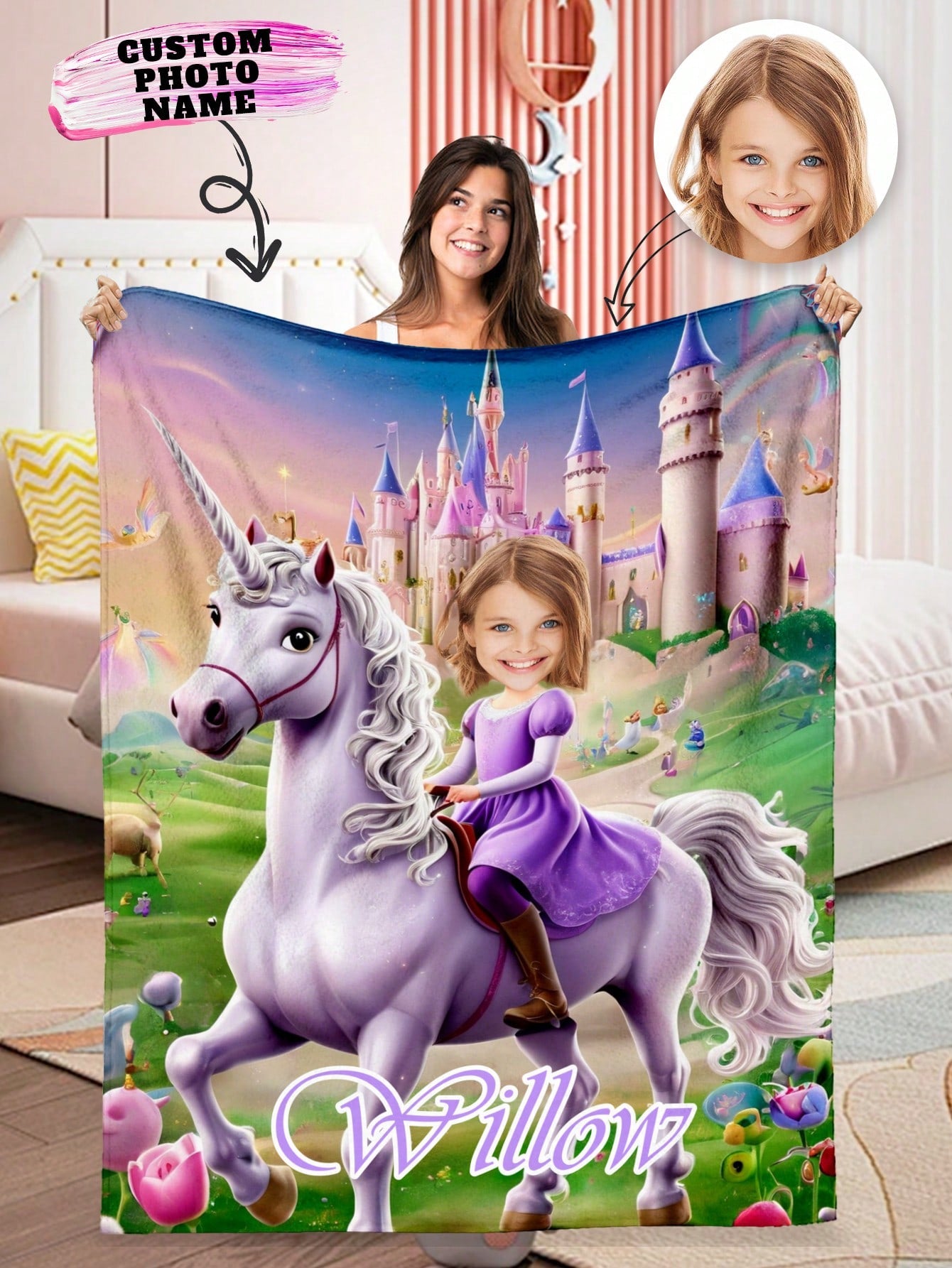 1pc Custom Flannel Photo Blanket For Bed,Personalized Gift, Good