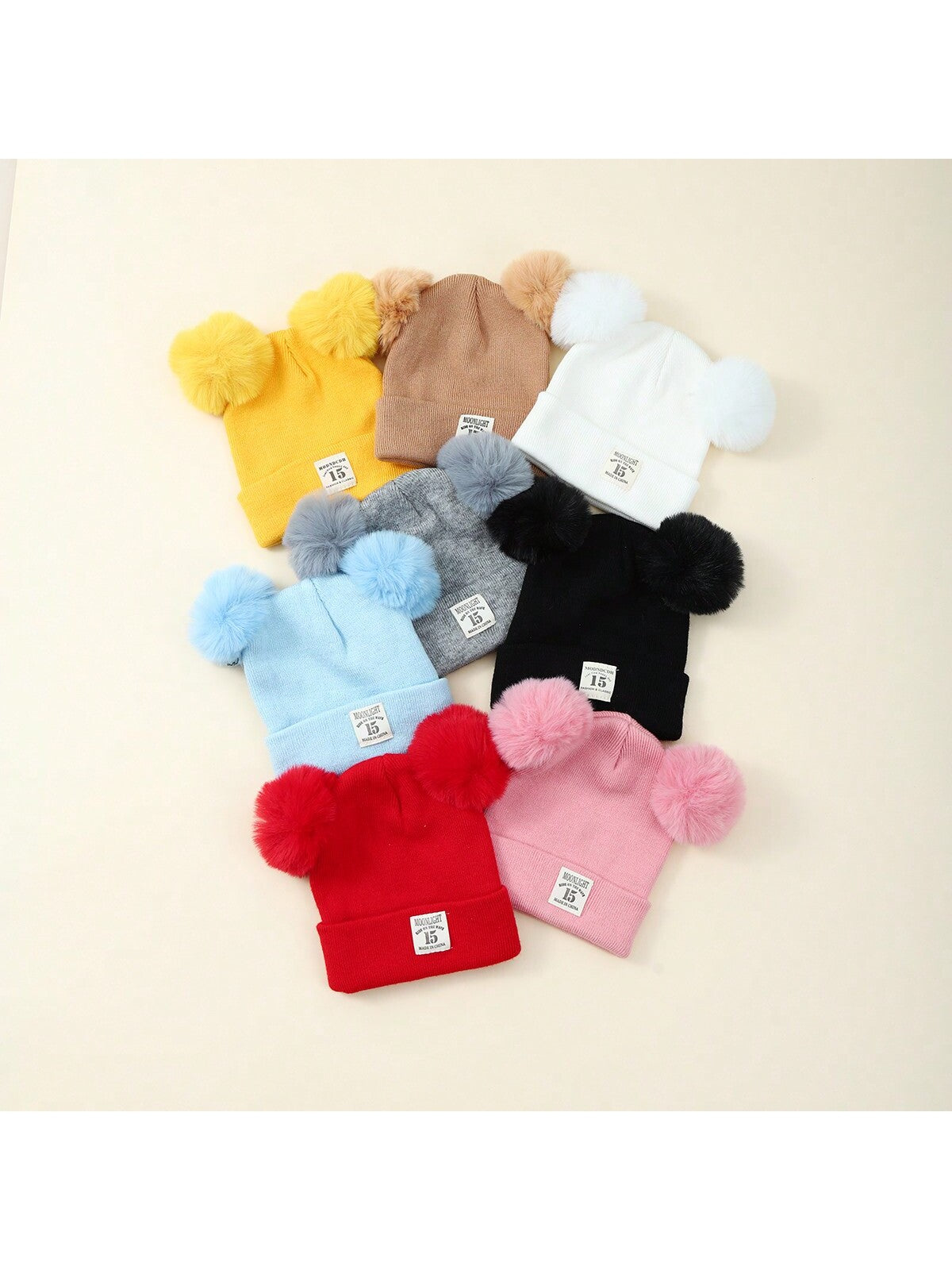 2pcs/Set Baby Double Pom Pom Knitted Hat & Bib Set, Infant Muslin Triangular Drool Bibs