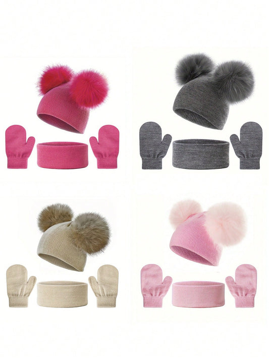 3pcs/Set Children Knit Winter Hat, Scarf & Gloves Set - Suitable For Daily Wear, Boys & Girls