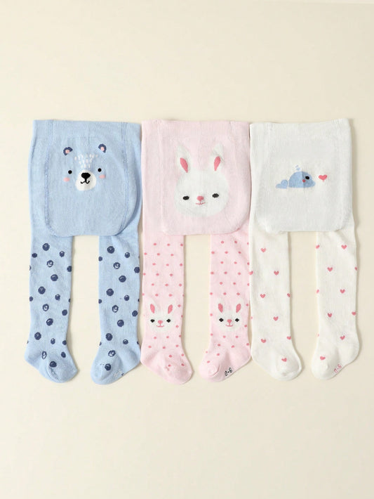 3pcs Set Baby Girls Stylish Ruffle Bum Tights, Warm Knitted Leggings For Fall Winter