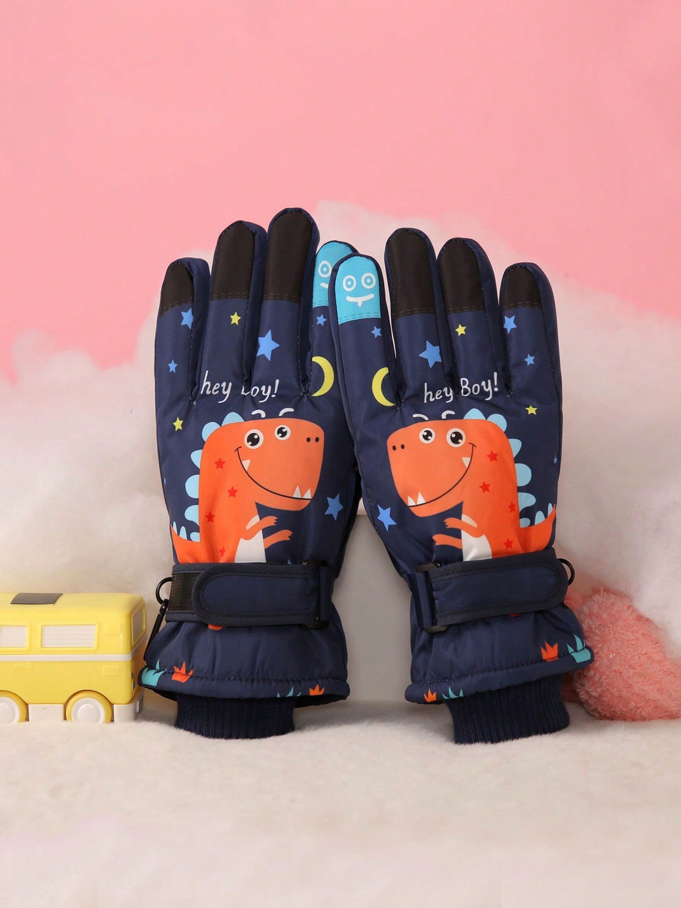 1 Pair Kids Thick Waterproof Ski Gloves, Cartoon Unicorn & Dinosaur Pattern, Outdoor Warm Gloves For Boys/Girls Ages 7-14, Winter Riding Gloves