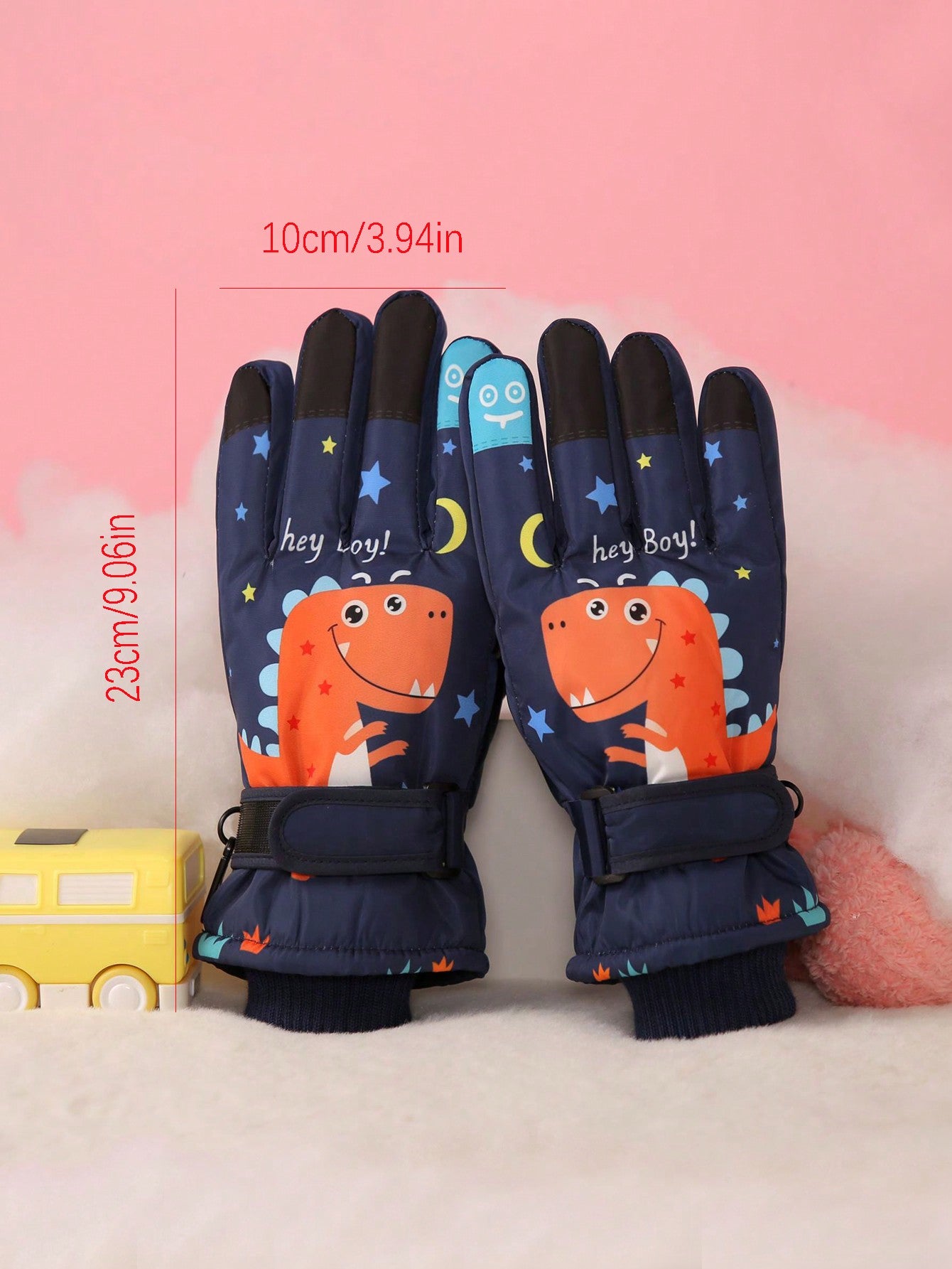 1 Pair Kids Thick Waterproof Ski Gloves, Cartoon Unicorn & Dinosaur Pattern, Outdoor Warm Gloves For Boys/Girls Ages 7-14, Winter Riding Gloves