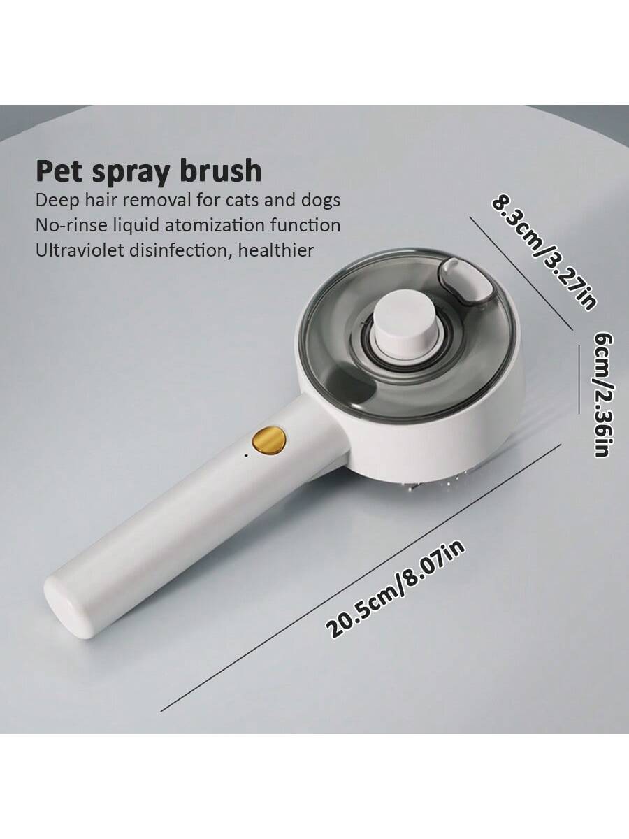 1pc, Spray Hair Removal Comb For Cats And Dogs, Multifunctional Pet Hair Cleaner, UV Sterilization Deep Cleaning Pet Hair Brush, Stainless Steel Comb For Cats And Dogs, Non-Slip Hair Comb, Coconut Oil No-Clean Serum Spray, USB Charging, White/Pink Fashio