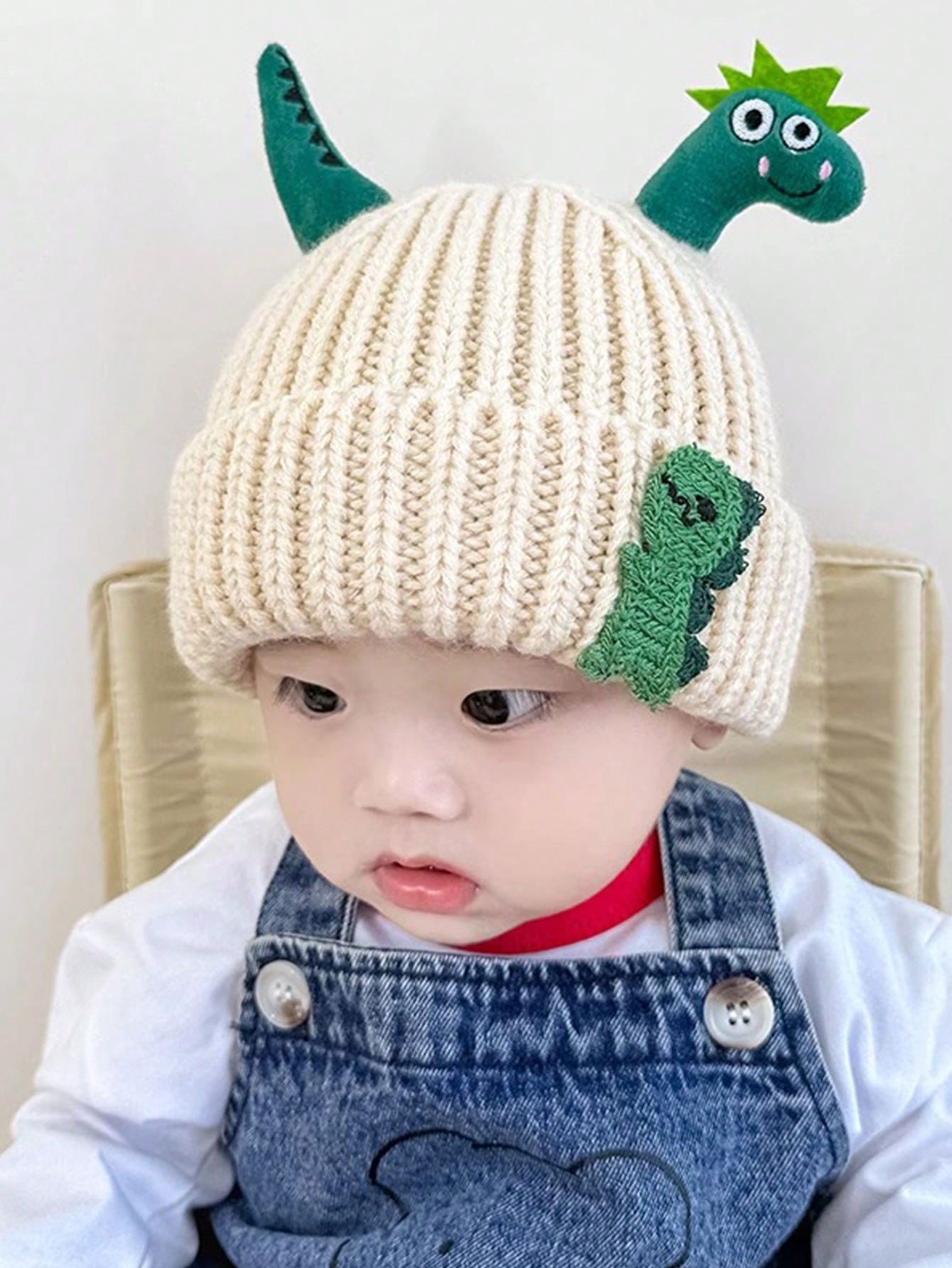 Kids Knitted Beanie Hat With Cute Dinosaur Doll Design, Warm & Soft Knitted Infant Cap For Autumn & Winter, Suitable For Boys And Girls, Popular Knitted Hat For Babies