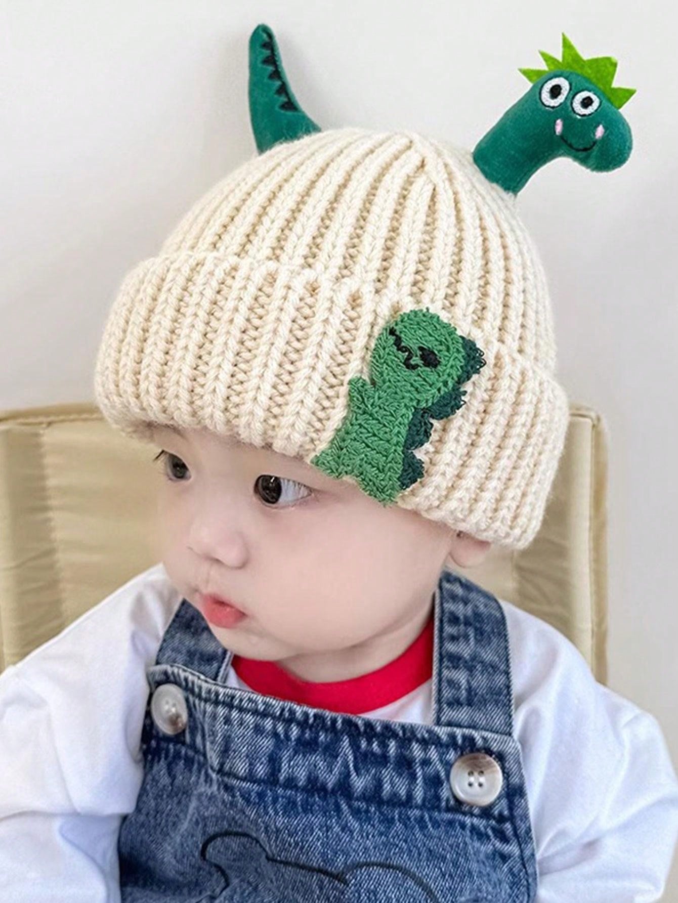 Kids Knitted Beanie Hat With Cute Dinosaur Doll Design, Warm & Soft Knitted Infant Cap For Autumn & Winter, Suitable For Boys And Girls, Popular Knitted Hat For Babies