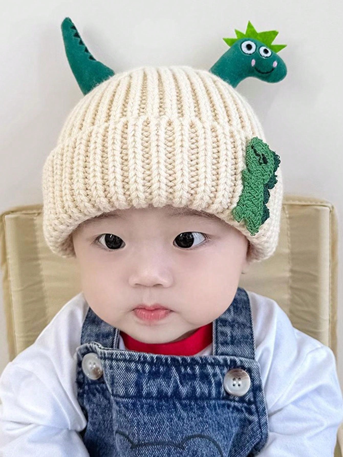Kids Knitted Beanie Hat With Cute Dinosaur Doll Design, Warm & Soft Knitted Infant Cap For Autumn & Winter, Suitable For Boys And Girls, Popular Knitted Hat For Babies