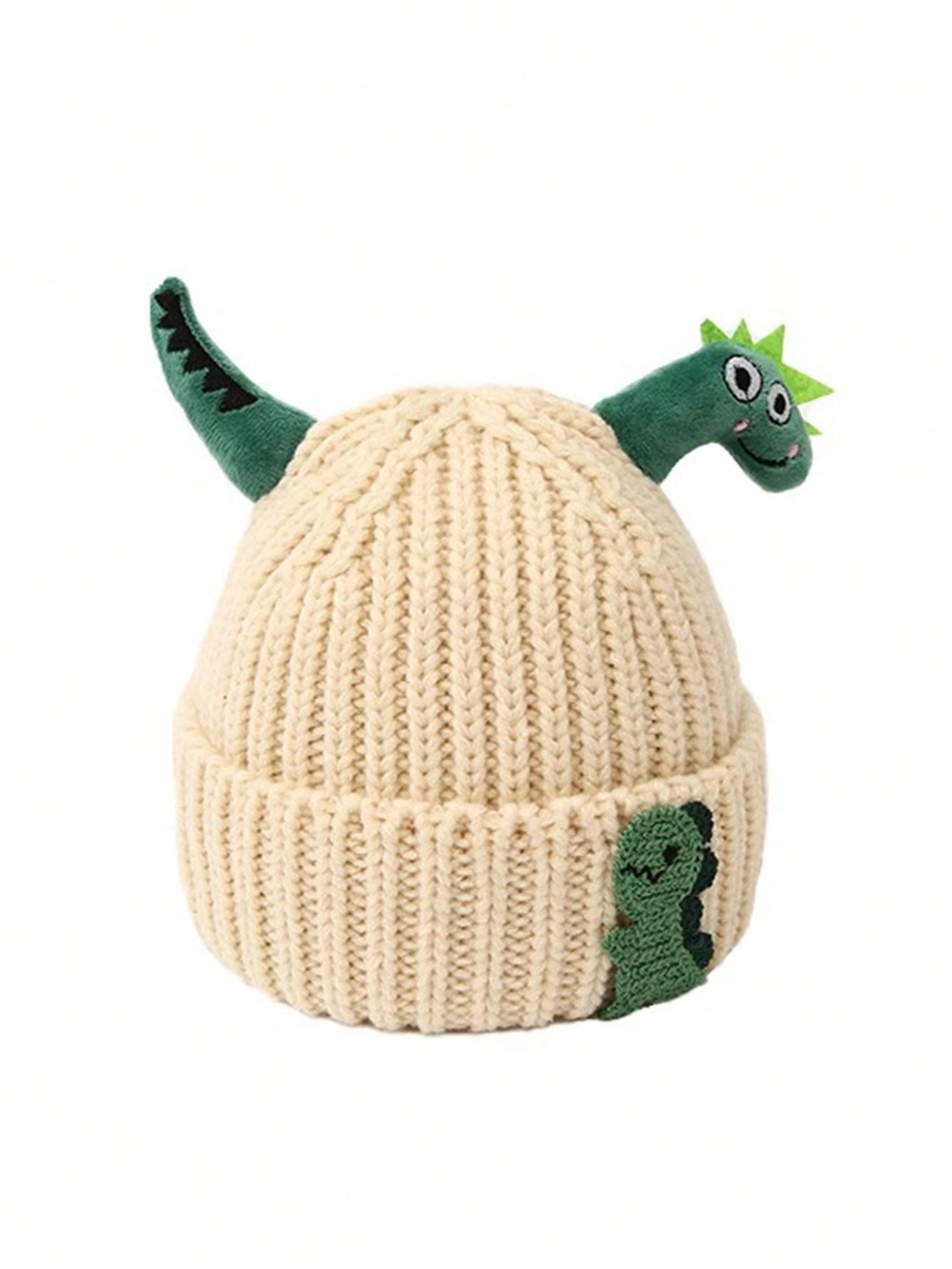 Kids Knitted Beanie Hat With Cute Dinosaur Doll Design, Warm & Soft Knitted Infant Cap For Autumn & Winter, Suitable For Boys And Girls, Popular Knitted Hat For Babies