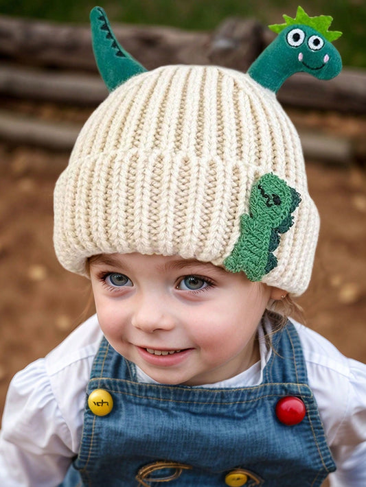 Kids Knitted Beanie Hat With Cute Dinosaur Doll Design, Warm & Soft Knitted Infant Cap For Autumn & Winter, Suitable For Boys And Girls, Popular Knitted Hat For Babies