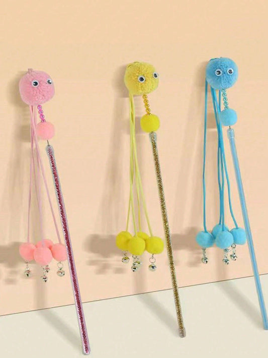1pc Little Monster Tassel Cat Teaser Wand With Bell, Fairy Cat Teaser Stick For Cat Entertainment