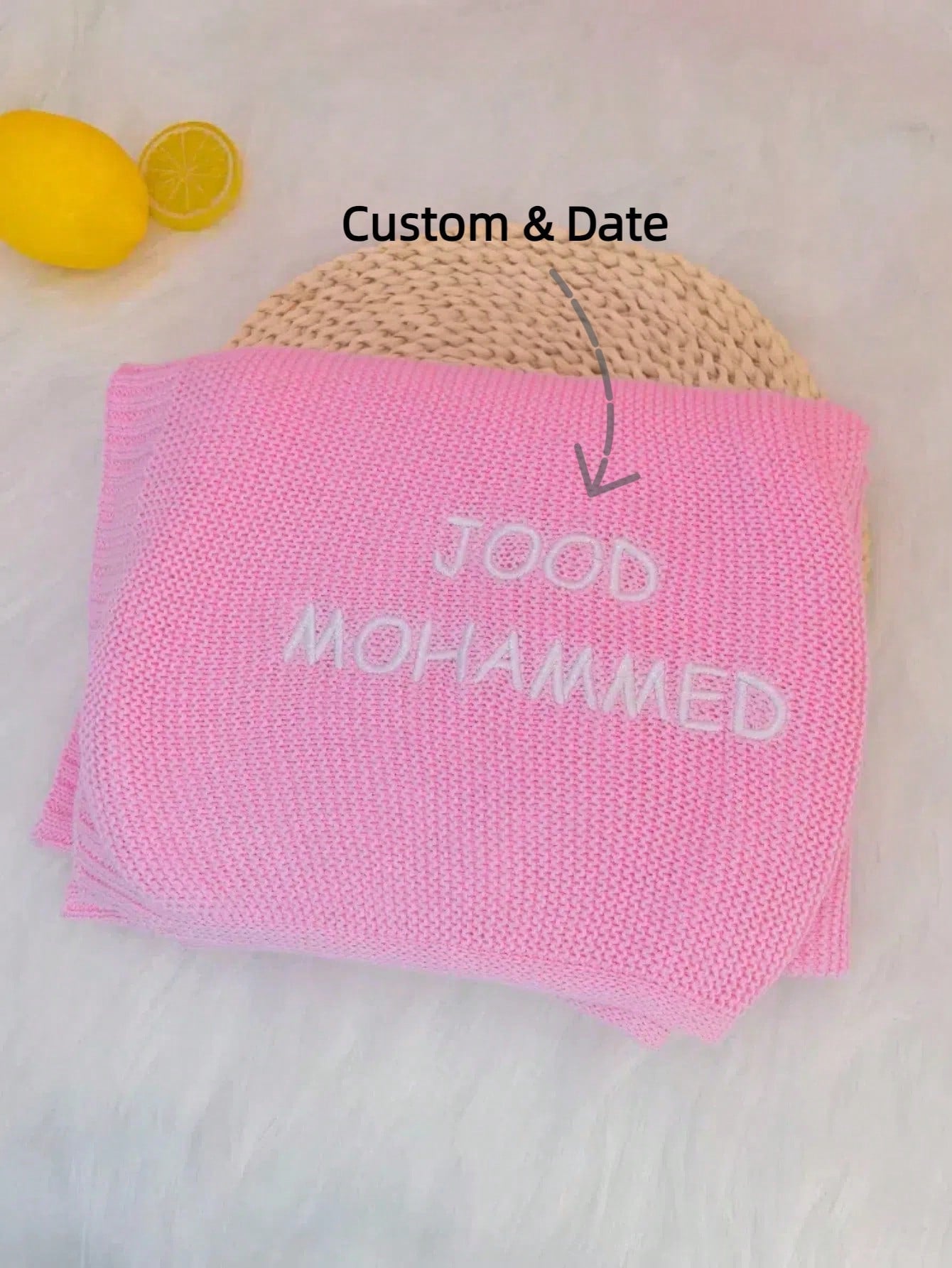 Customized Embroidered Name Knit Baby Blanket, 100cm X 80cm, Beige Baby Shower Family Decorations Gifts