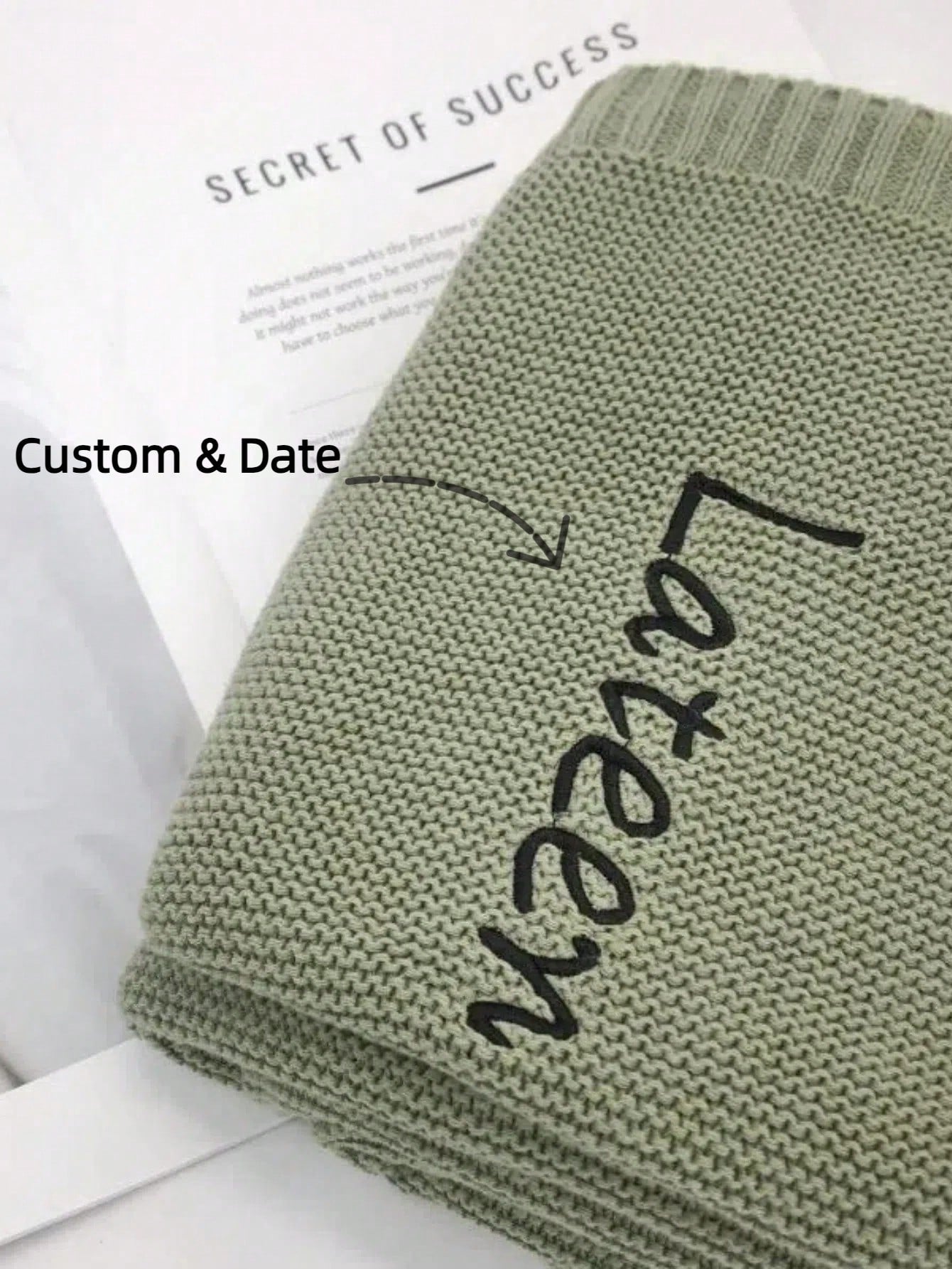 Customized Embroidered Name Knit Baby Blanket, 100cm X 80cm, Beige Baby Shower Family Decorations Gifts