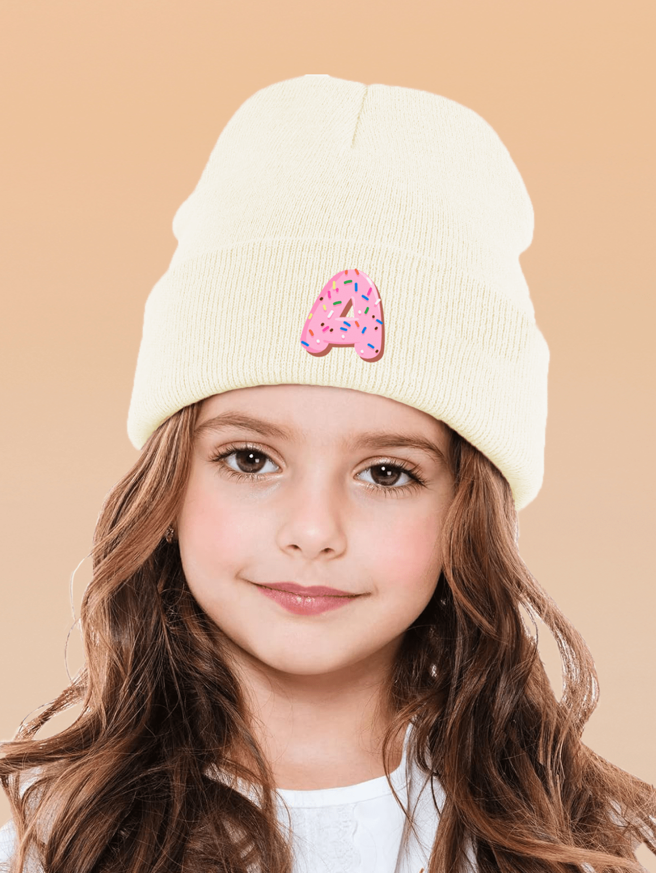 1pc Baby Toddler 26 Letter Donut Soft Knitted Warm Cute Stylish Beanie Hat, Suitable For Infant Girls Autumn Winter Daily Wear