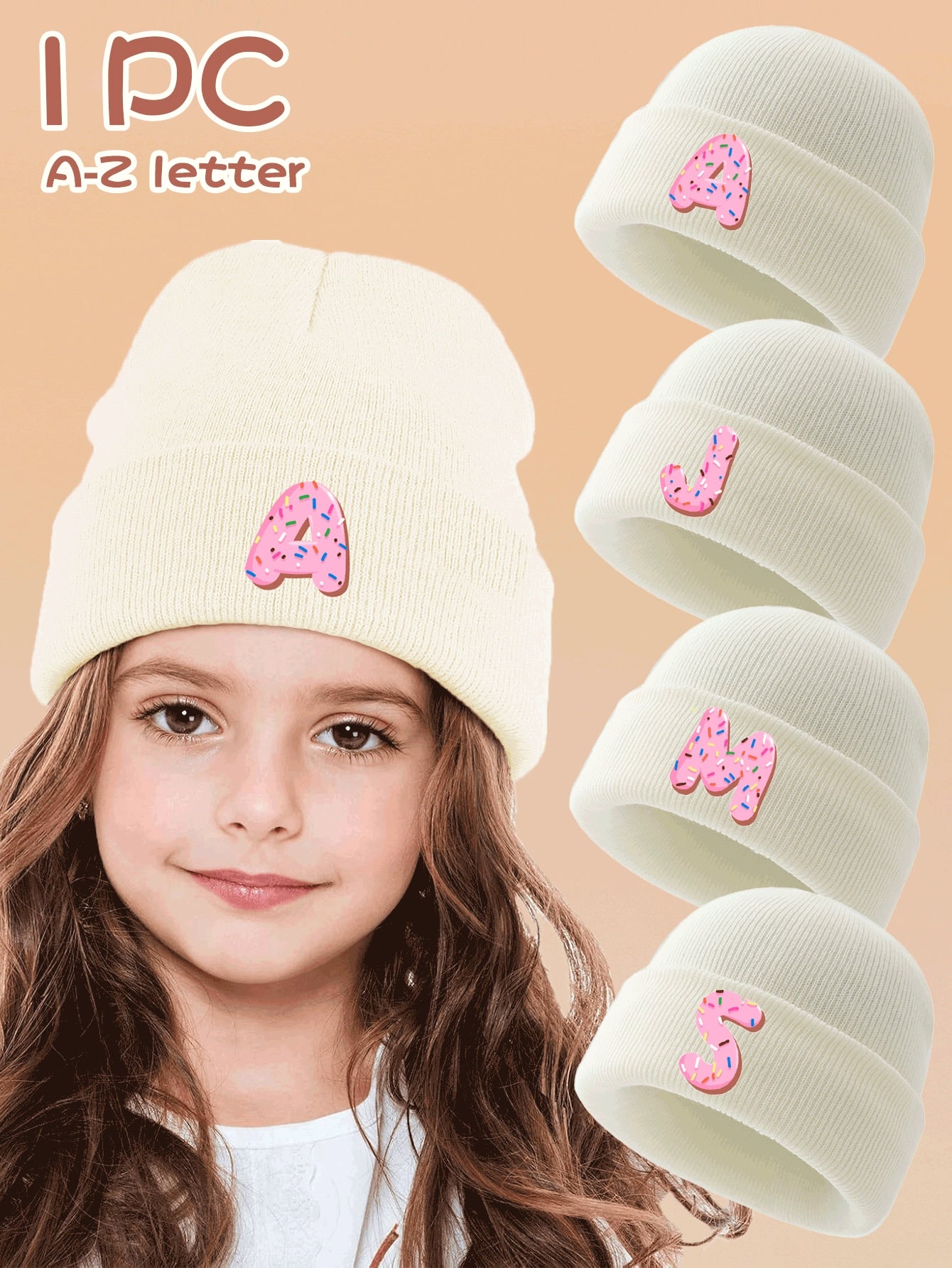 1pc Baby Toddler 26 Letter Donut Soft Knitted Warm Cute Stylish Beanie Hat, Suitable For Infant Girls Autumn Winter Daily Wear