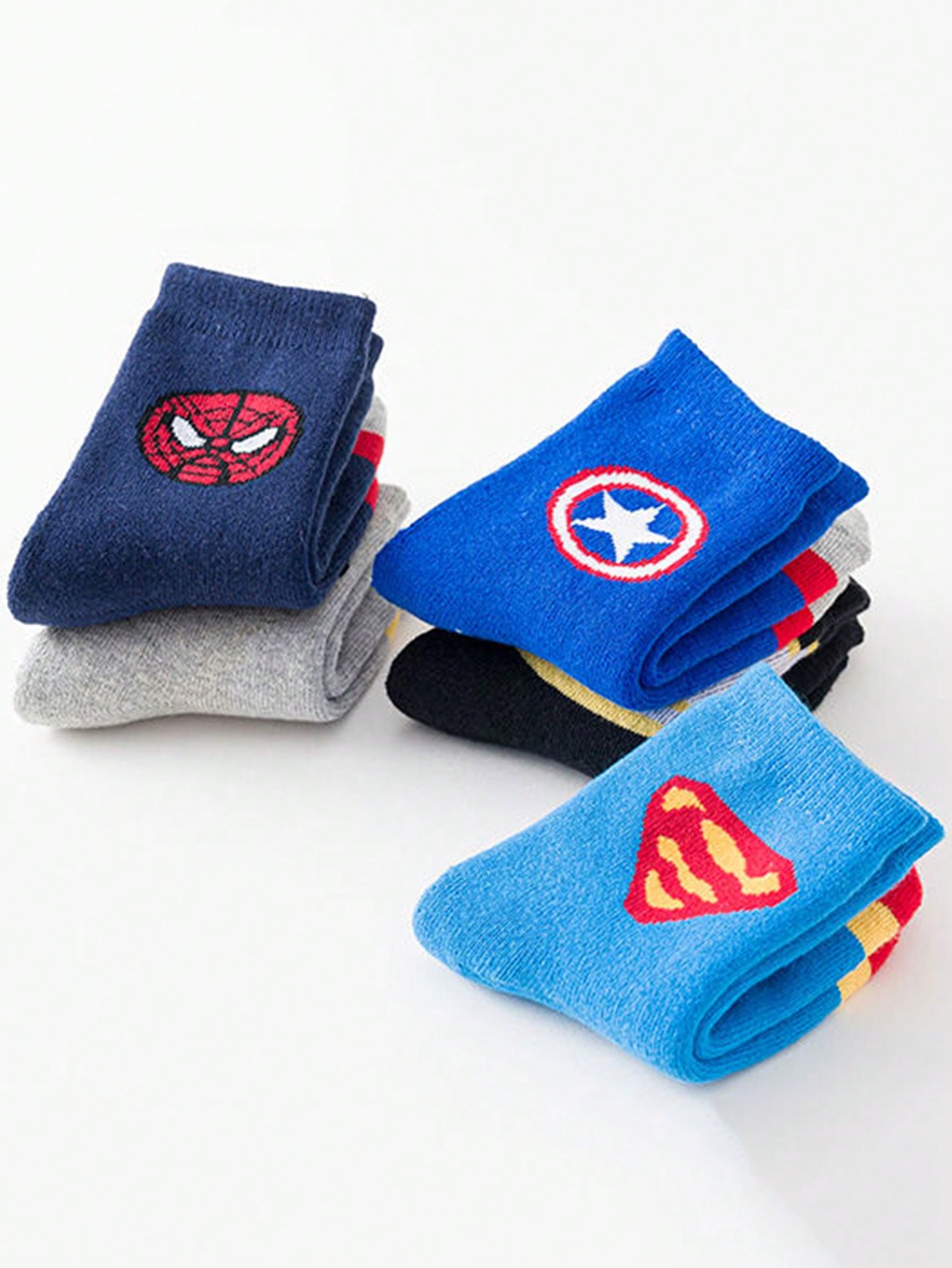 Disney 5 Pairs Kids Socks Super Hero Thick Warm Towel Socks, Girls Mid-Calf Socks, Boys Cartoon Winter Socks, Breathable Baby/Student Socks
