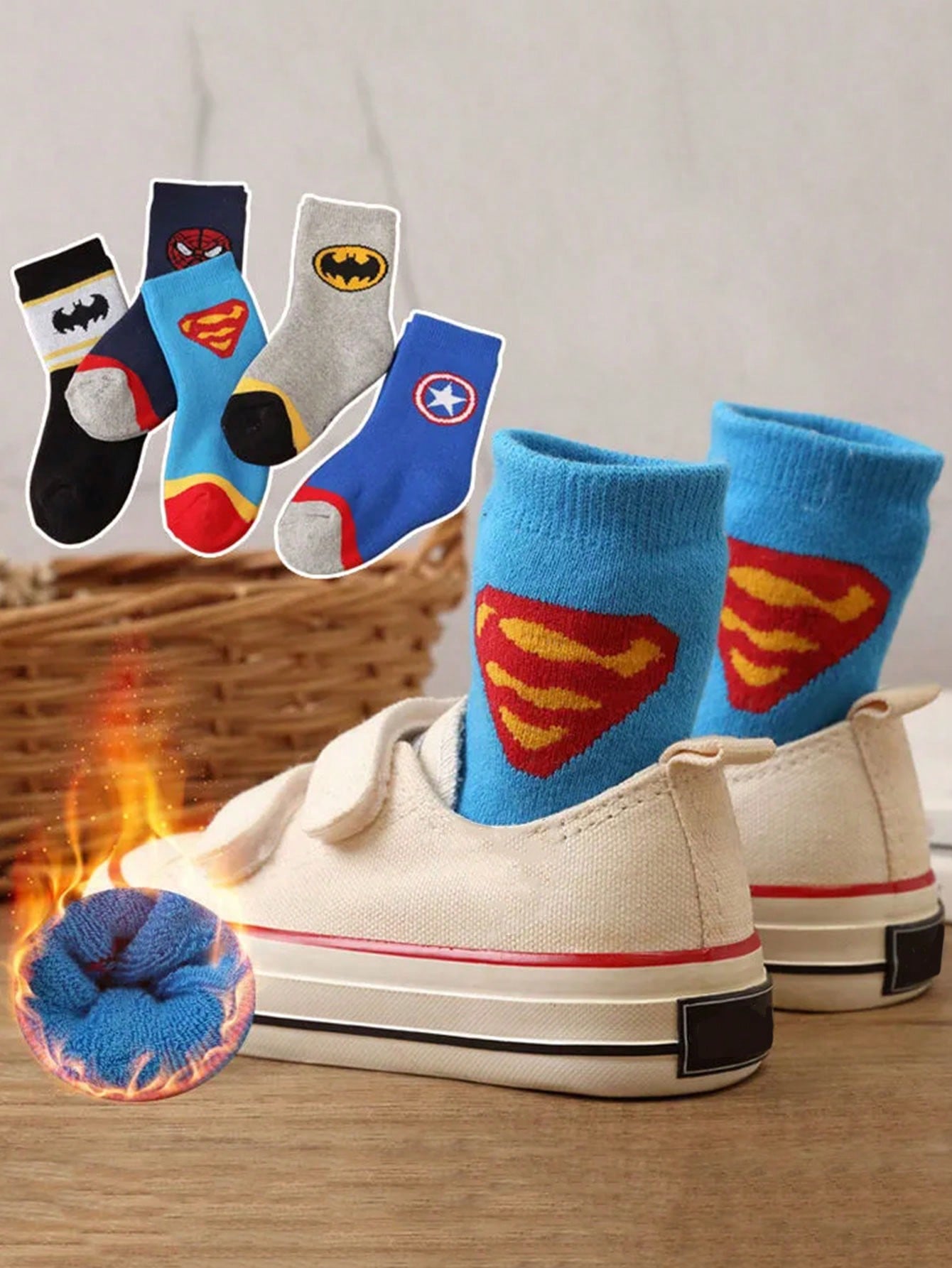 Disney 5 Pairs Kids Socks Super Hero Thick Warm Towel Socks, Girls Mid-Calf Socks, Boys Cartoon Winter Socks, Breathable Baby/Student Socks