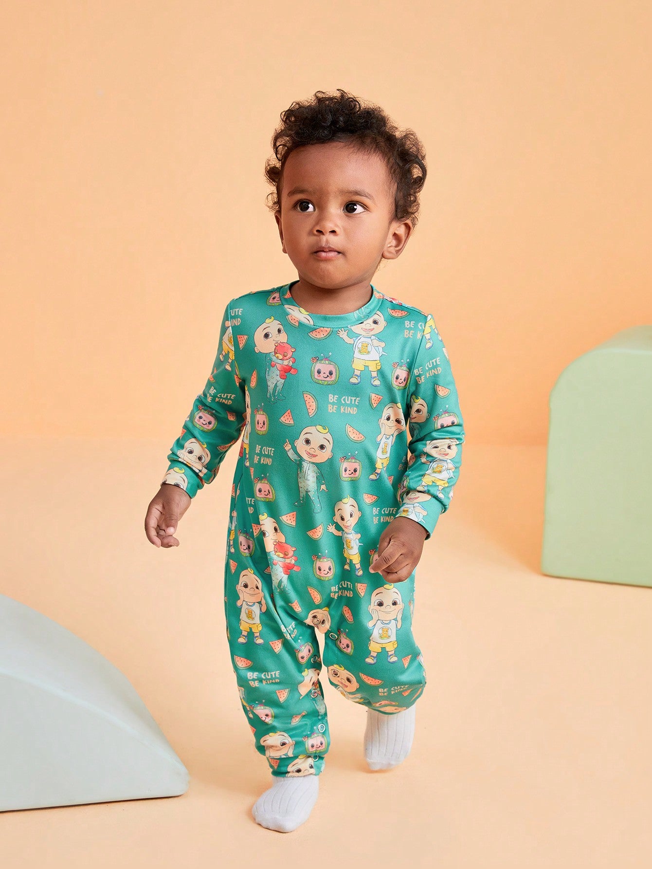 CoComelon X  2pcs Baby Boy Cartoon Print Knitted Round Neck Jumpsuit , Autumn/Winter