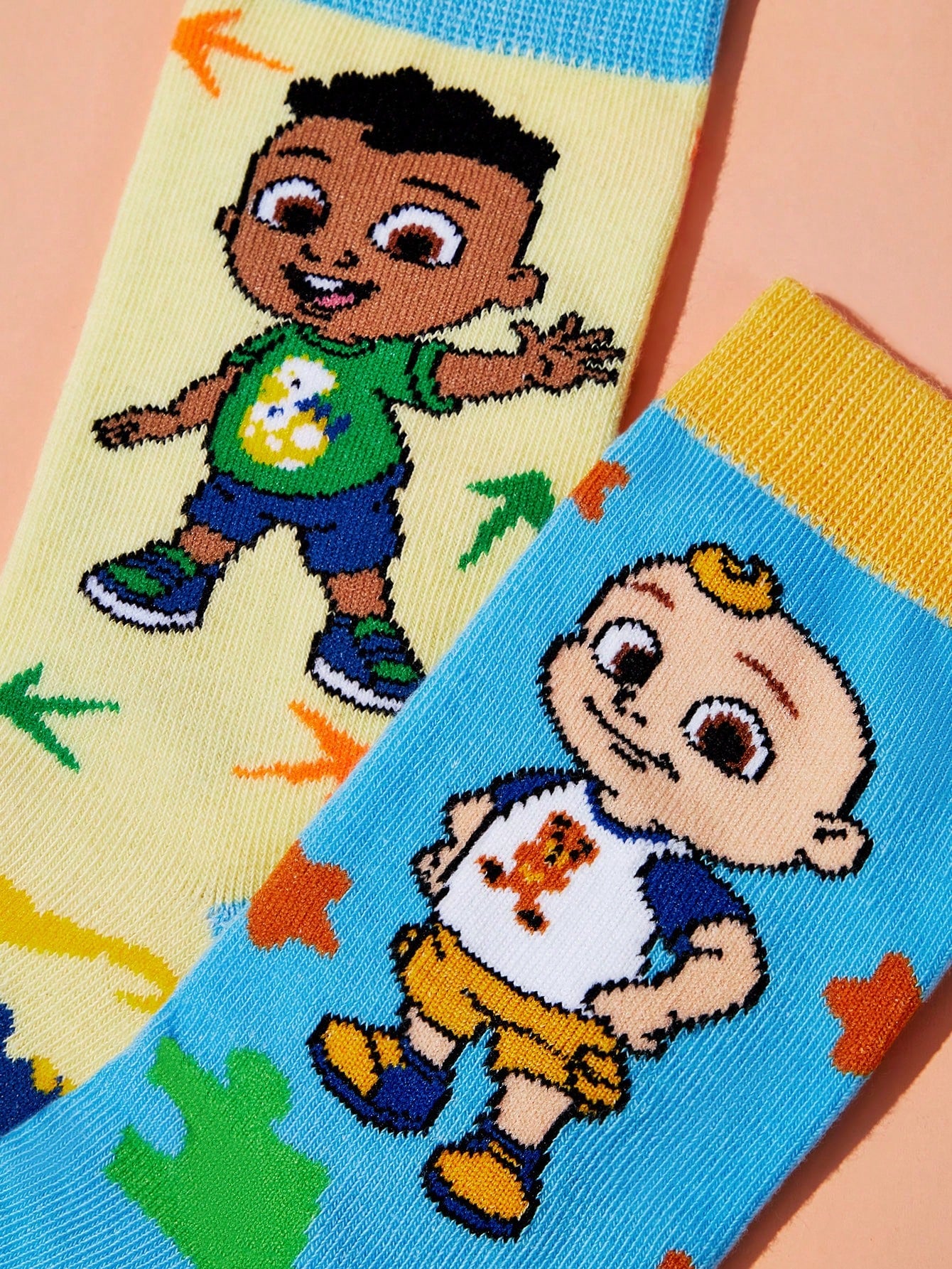 CoComelon X  2pairs Kids Cartoon Dinosaur & Puzzle Pattern Color Block Long Socks