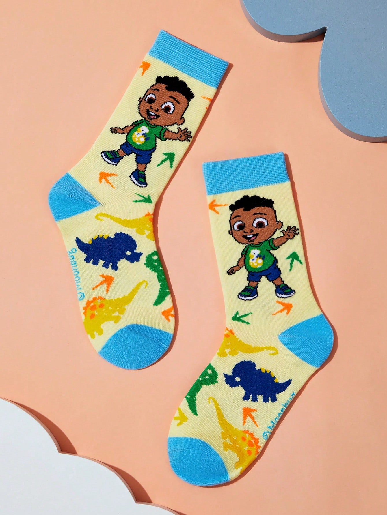 CoComelon X  2pairs Kids Cartoon Dinosaur & Puzzle Pattern Color Block Long Socks