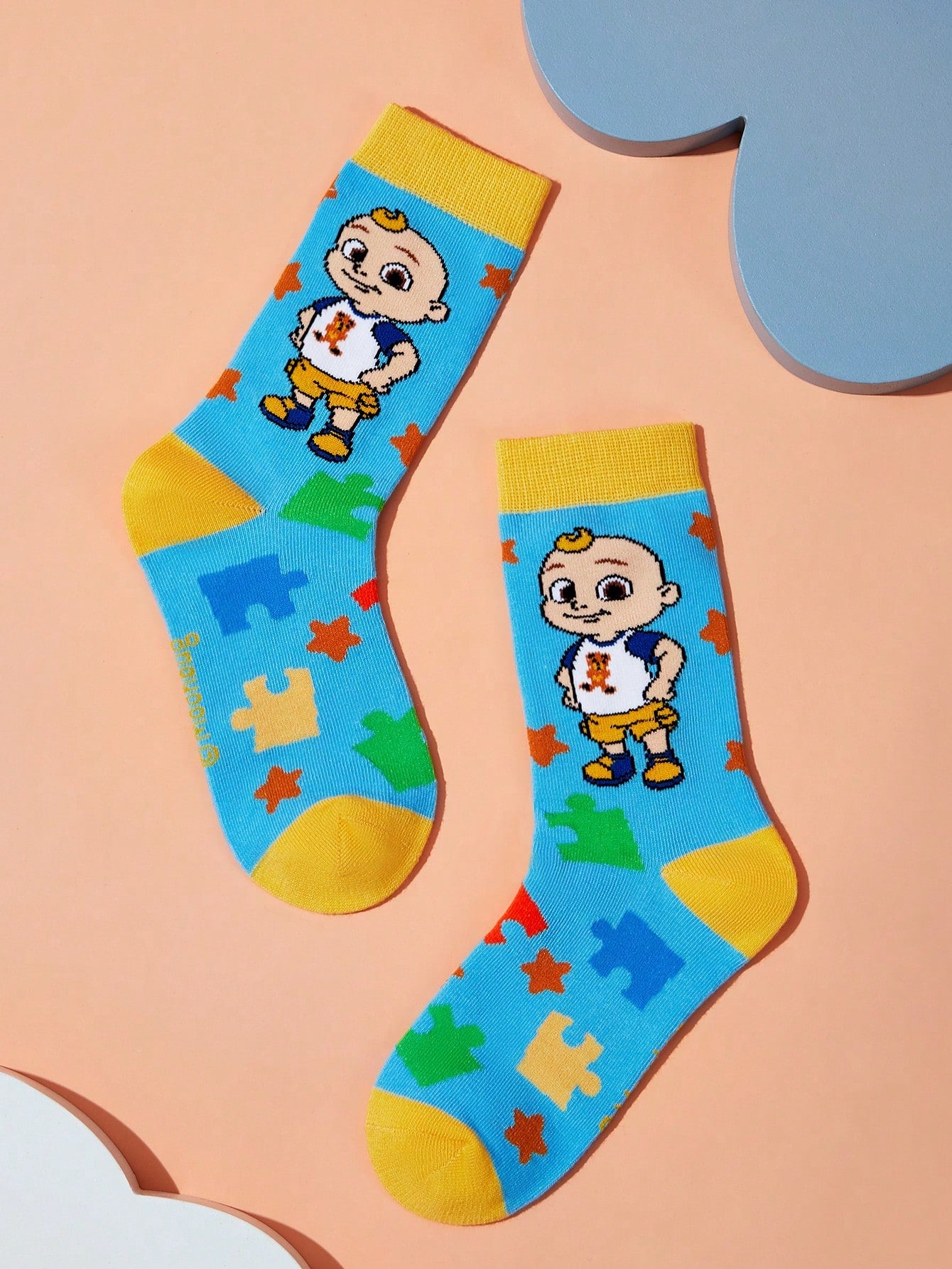 CoComelon X  2pairs Kids Cartoon Dinosaur & Puzzle Pattern Color Block Long Socks