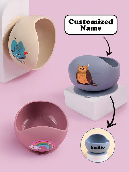 Customized Name 1pc Kid Tableware With Sucker Silicone Bowl Soft Cute Cartoon Children Dishes Suction Training Tableware Kids Feeding Bowls Personalized Gifts