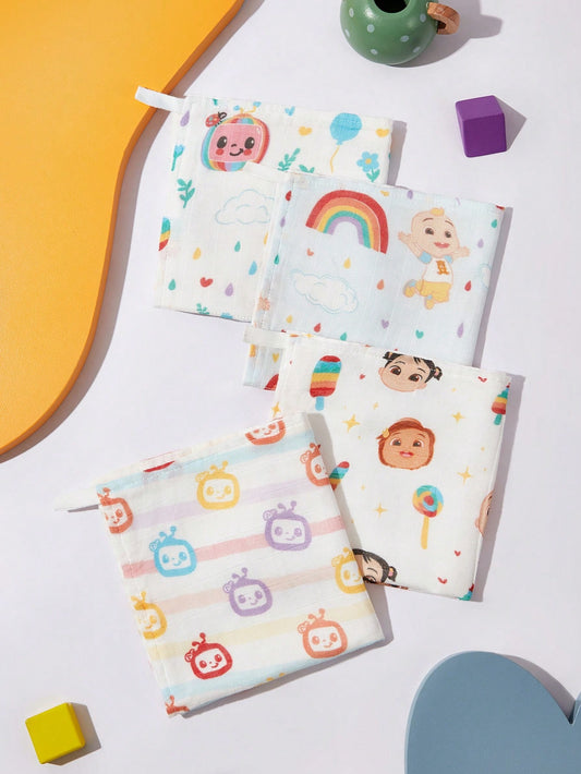 CoComelon X  4pcs 100% Bamboo Fiber Burp Cloth Facial Towel Multi-Purpose Muslin 30*30cm