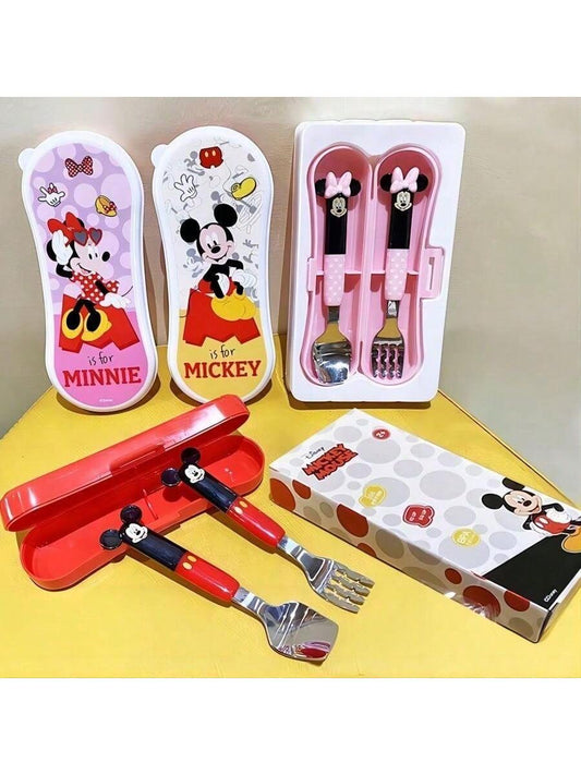 Disney 2pcs Disney & Minnie Stainless Steel Fork And Spoon Set - Polished, Reusable Cartoon Tableware For Home, Outdoor, Camping | Perfect Christmas/Birthday Gift