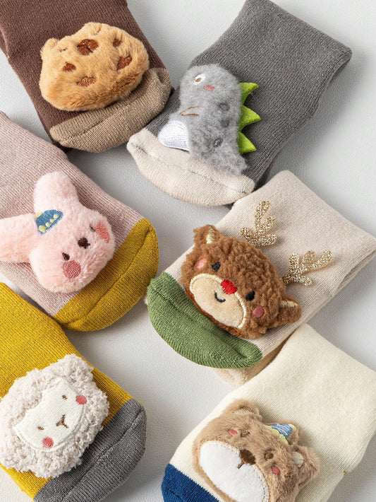 3 Pairs 2 Pairs Of 1 Pair Of Newborn Baby 0-6-12 Months Baby Cotton Socks Fall And Winter Padded Thickened Warm Toddler Floor Socks
