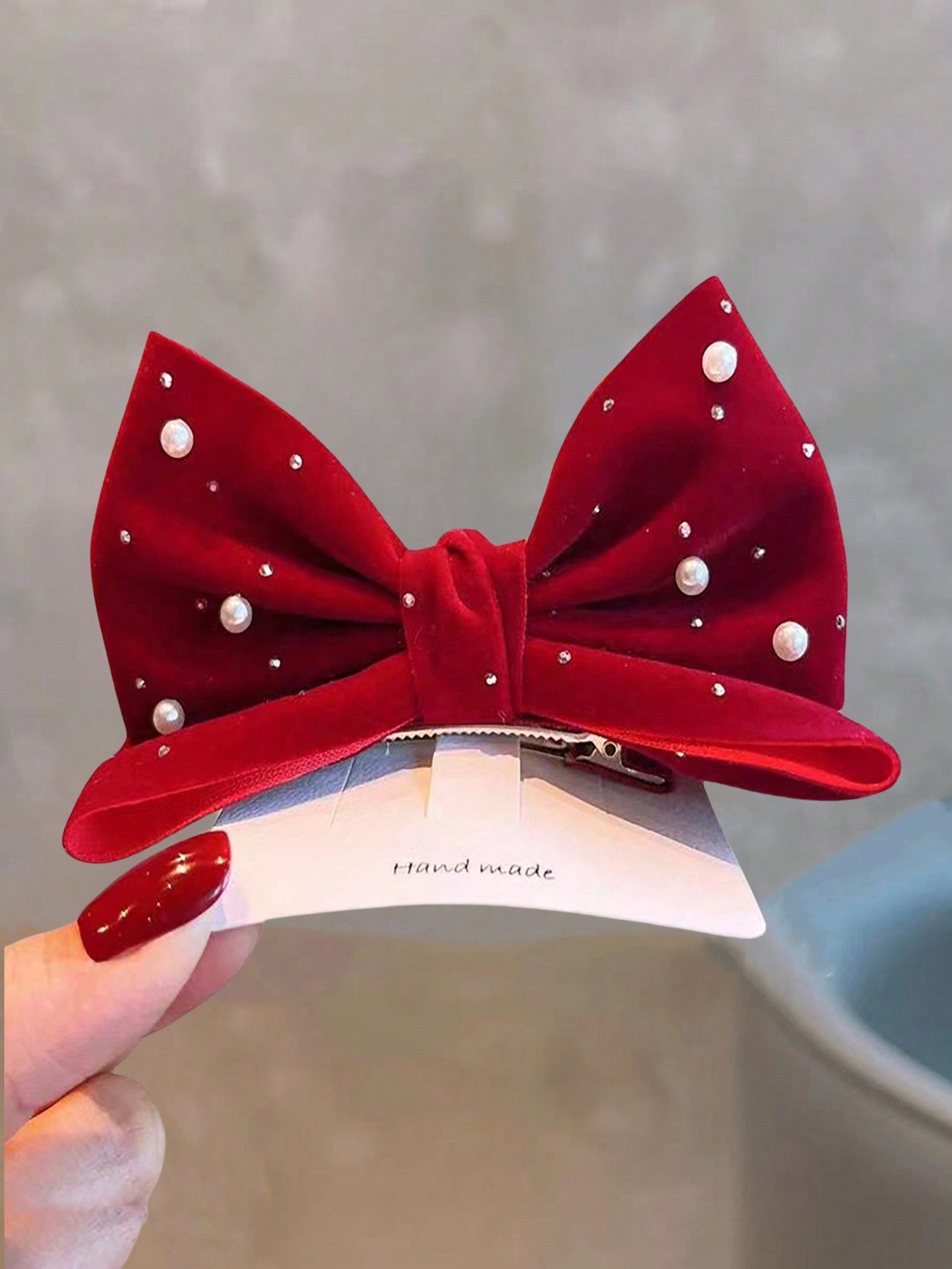 1pc Girls Cute Sweet Rhinestone Bowknot Decor Hair Clip (Shipped Without Card)