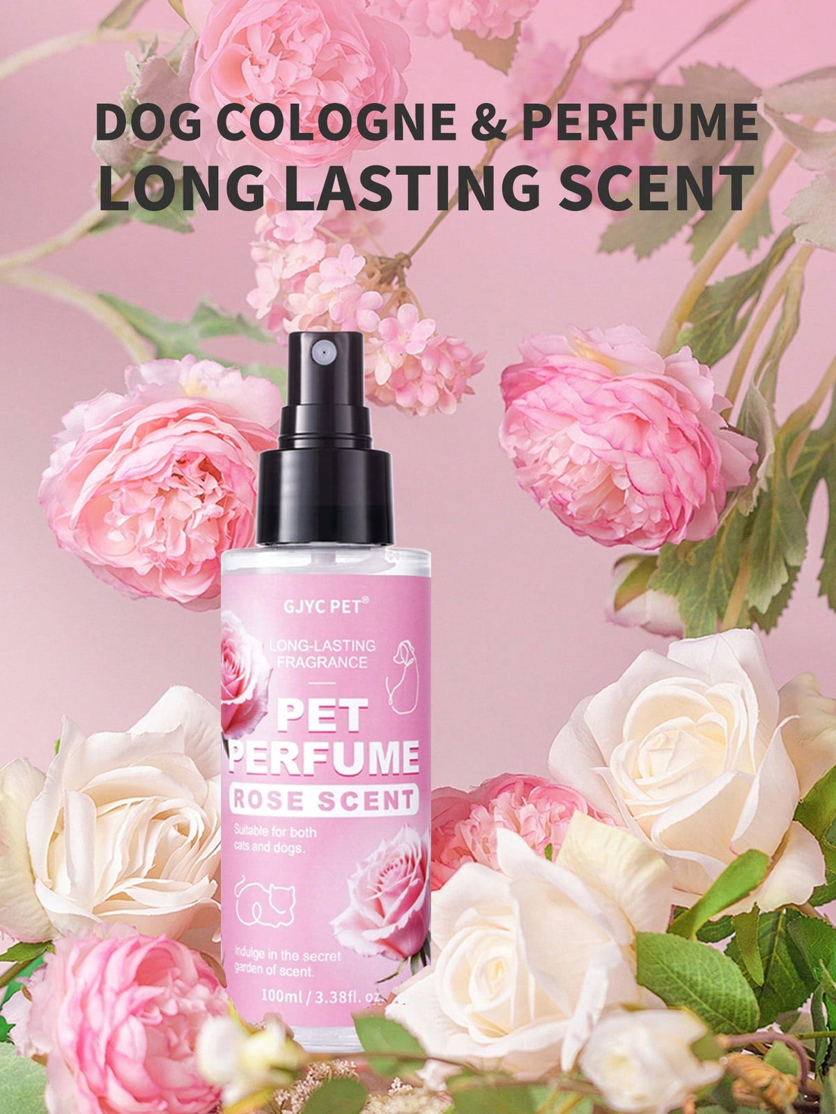 GJYC PET Salon Scents Cologne - Long-Lasting Natural Rose Scent Dog & Cat Deodorant (1 Pack, 3.38 Fl Oz) - Professional Grade Perfume