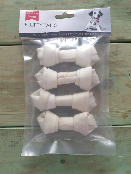 Rawhide Treats - white Knotted Bone 4pcs