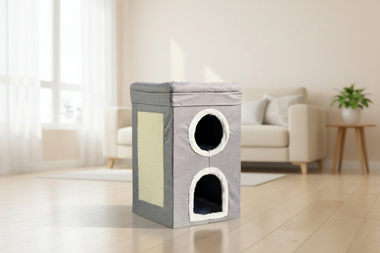 Foldable Cat House Bed with Cushion & Scratching Board