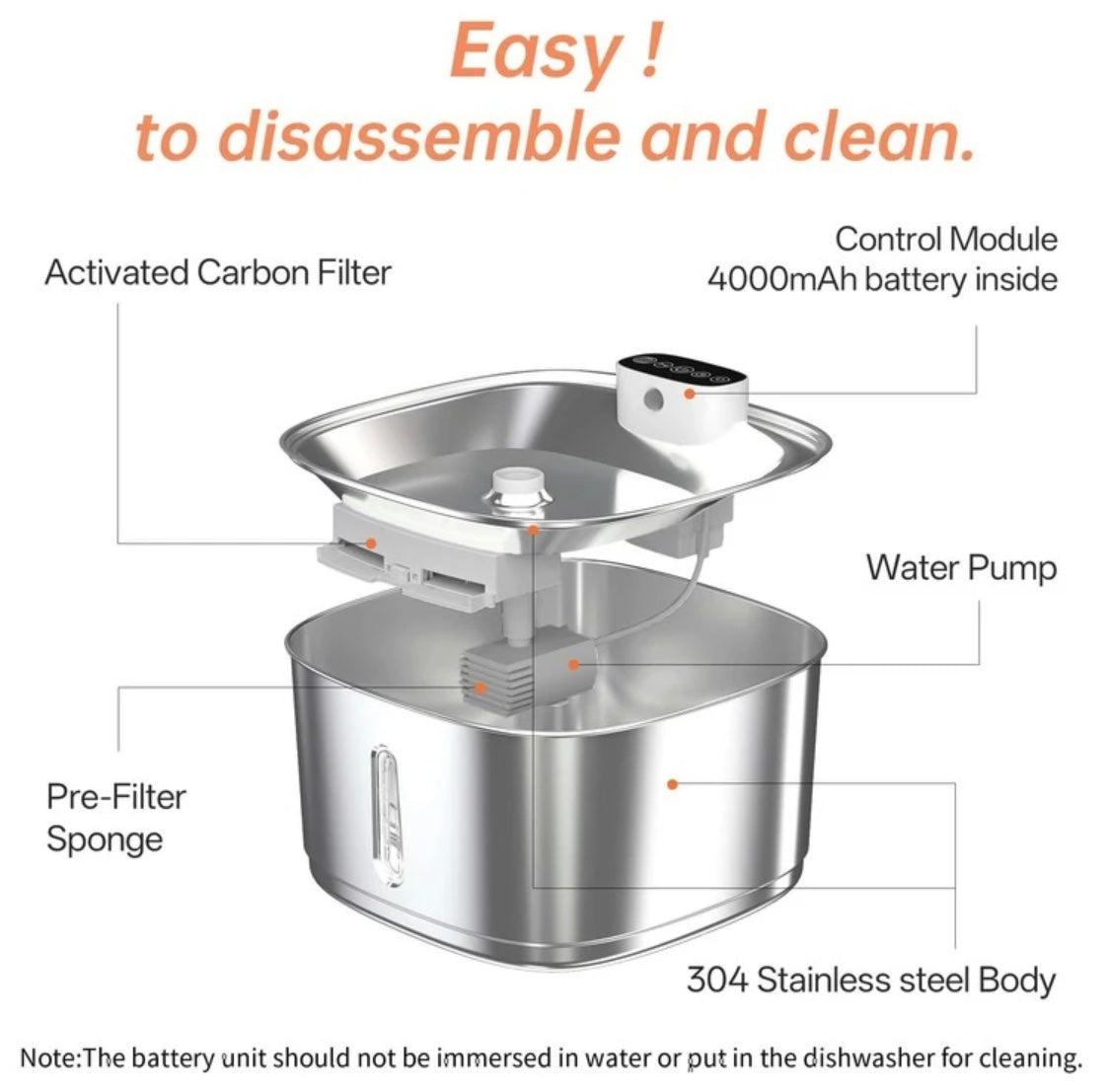 Cat Water Fountain Automatic - Stainless Steel - SAFICCO