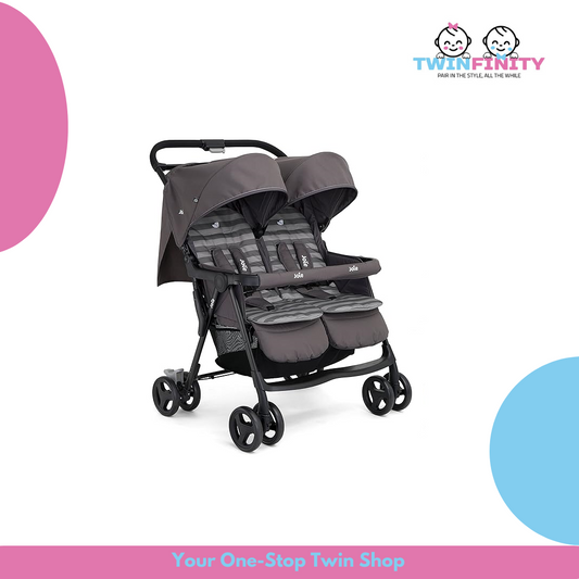 Joie Aire Twin Baby Stroller - Portable & Lightweight Double Buggy with Reversible Seat Liner (Birth to 15 kg, Dark Pewter)