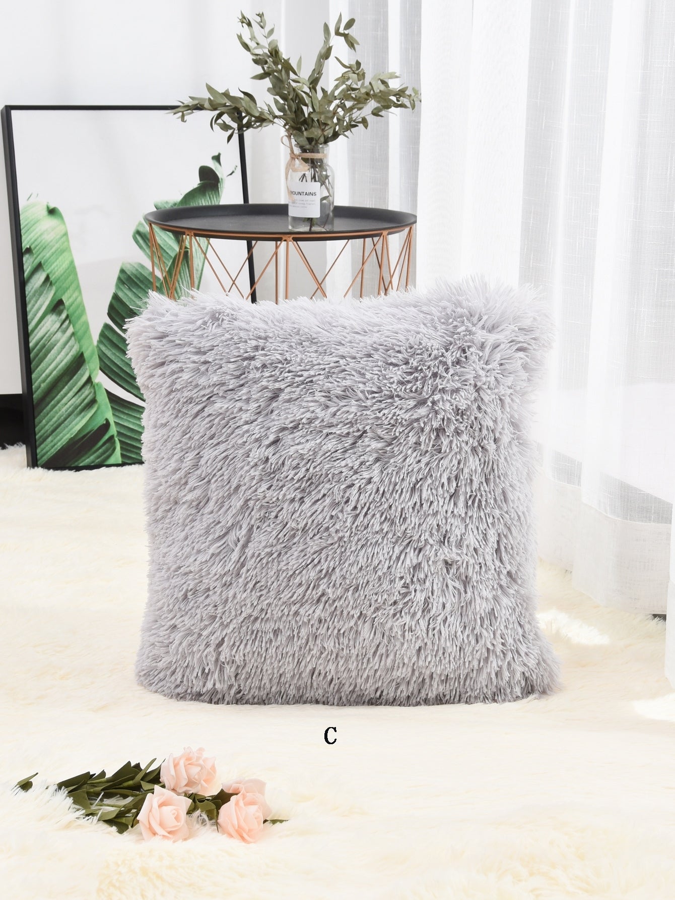 Solid Fuzzy Cushion Cover 1pc
