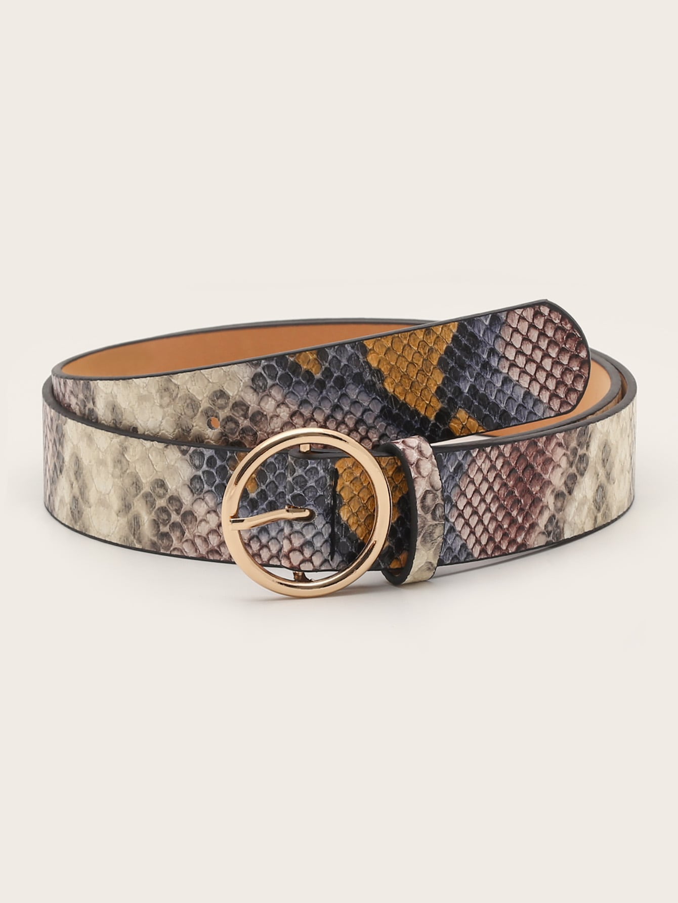 Snakeskin Pattern O ring Buckle Belt
