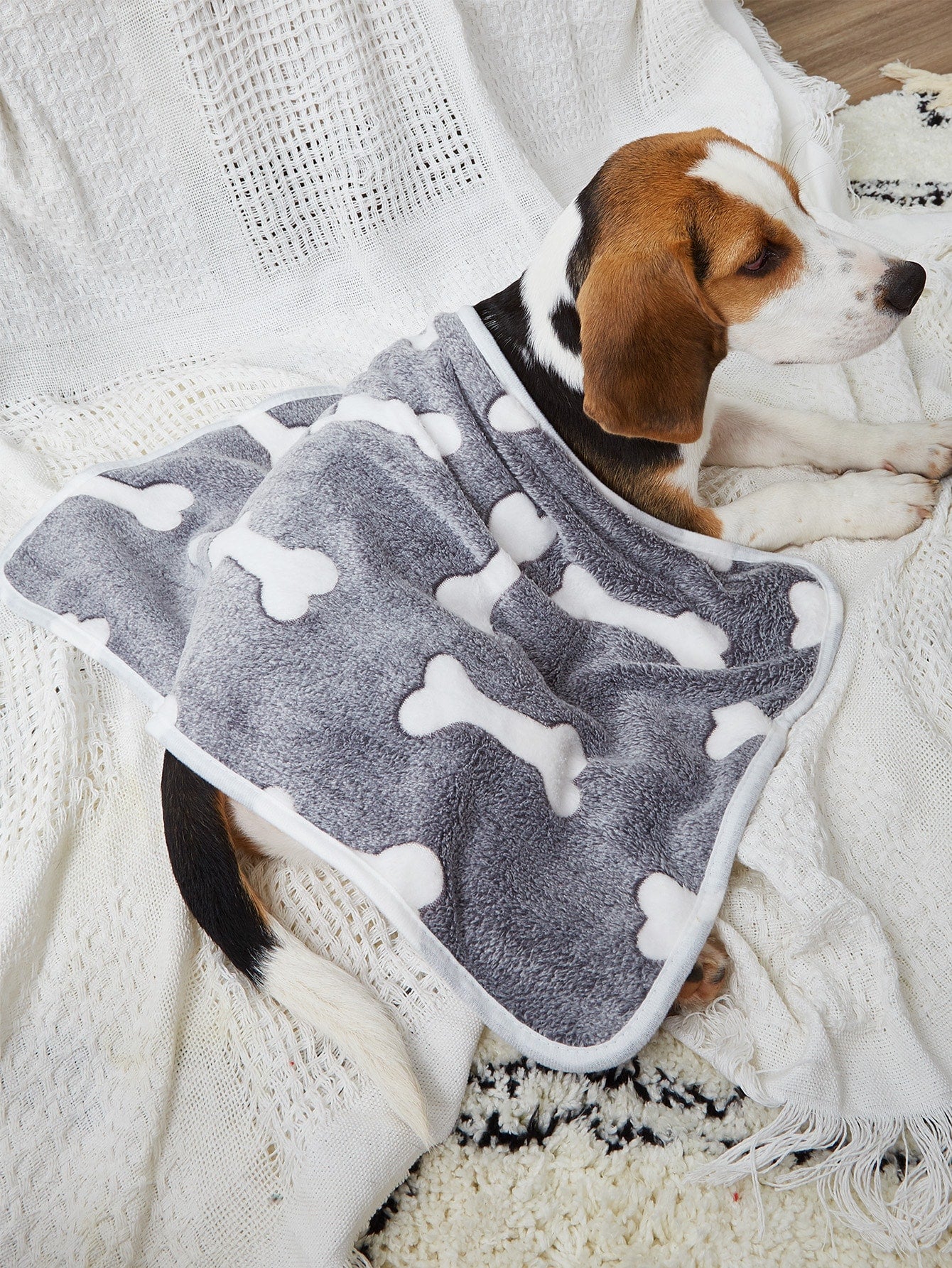 Bone Pattern Plush Dog Blanket Flat Fluffy Sleeping Mat Washable Warmer Bone Print Beds For Small Medium And Large Dogs