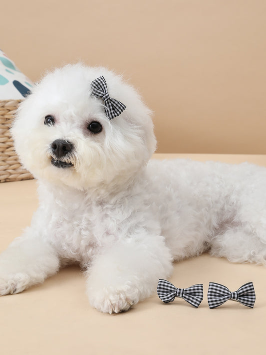 PETSIN 3pcs Plaid Bow Decor Dog Hair Clip