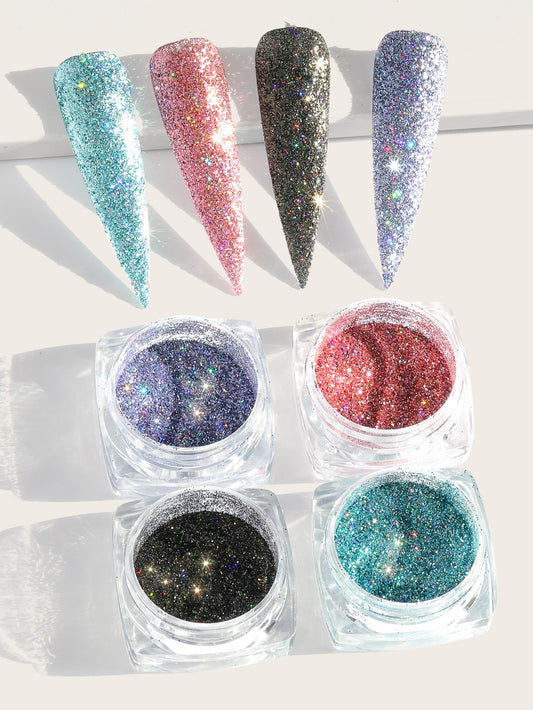 4boxes Nail Art Glitter Powder